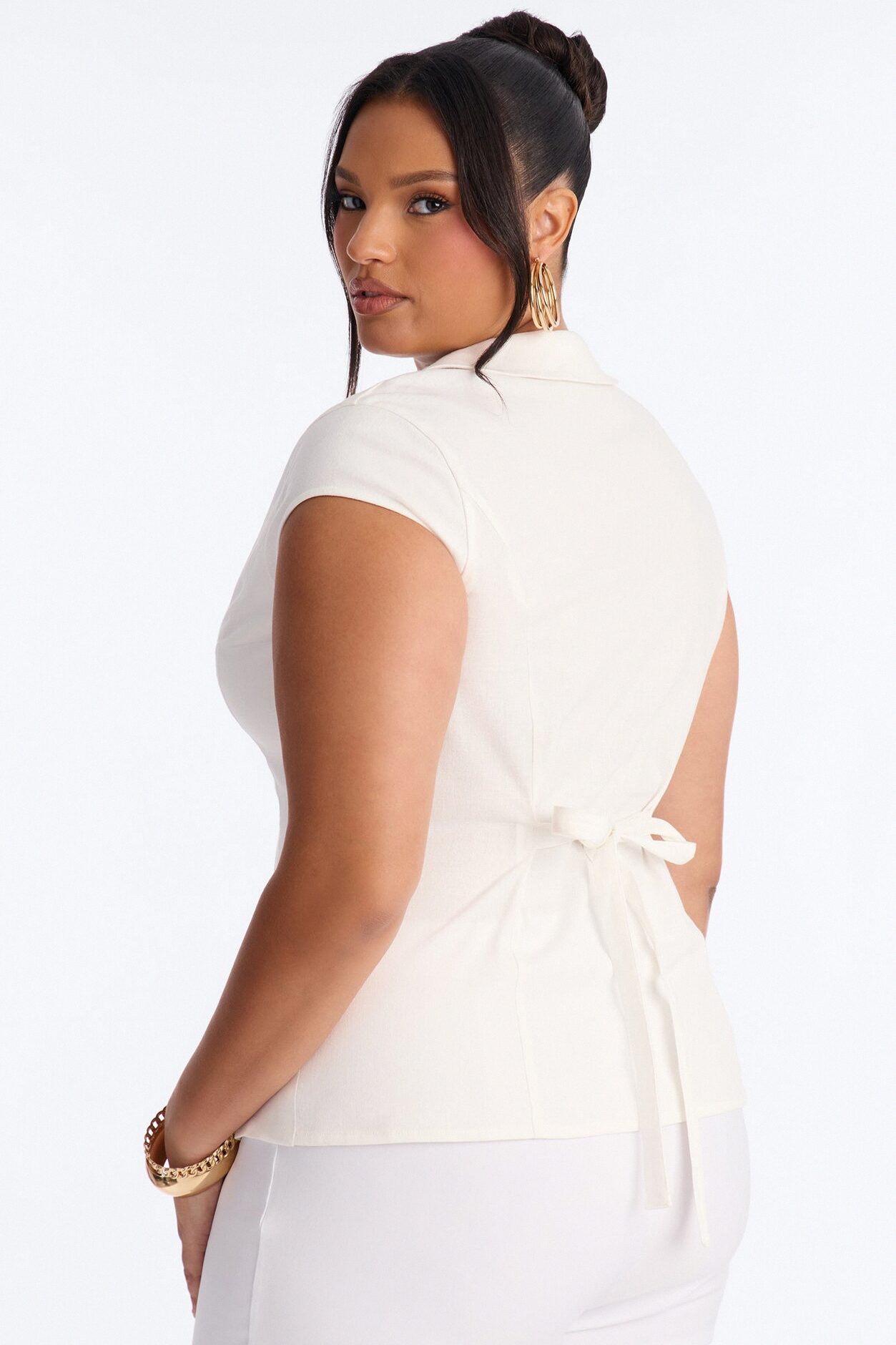 Little Cute Moment Tie Back Linen Shirt - White