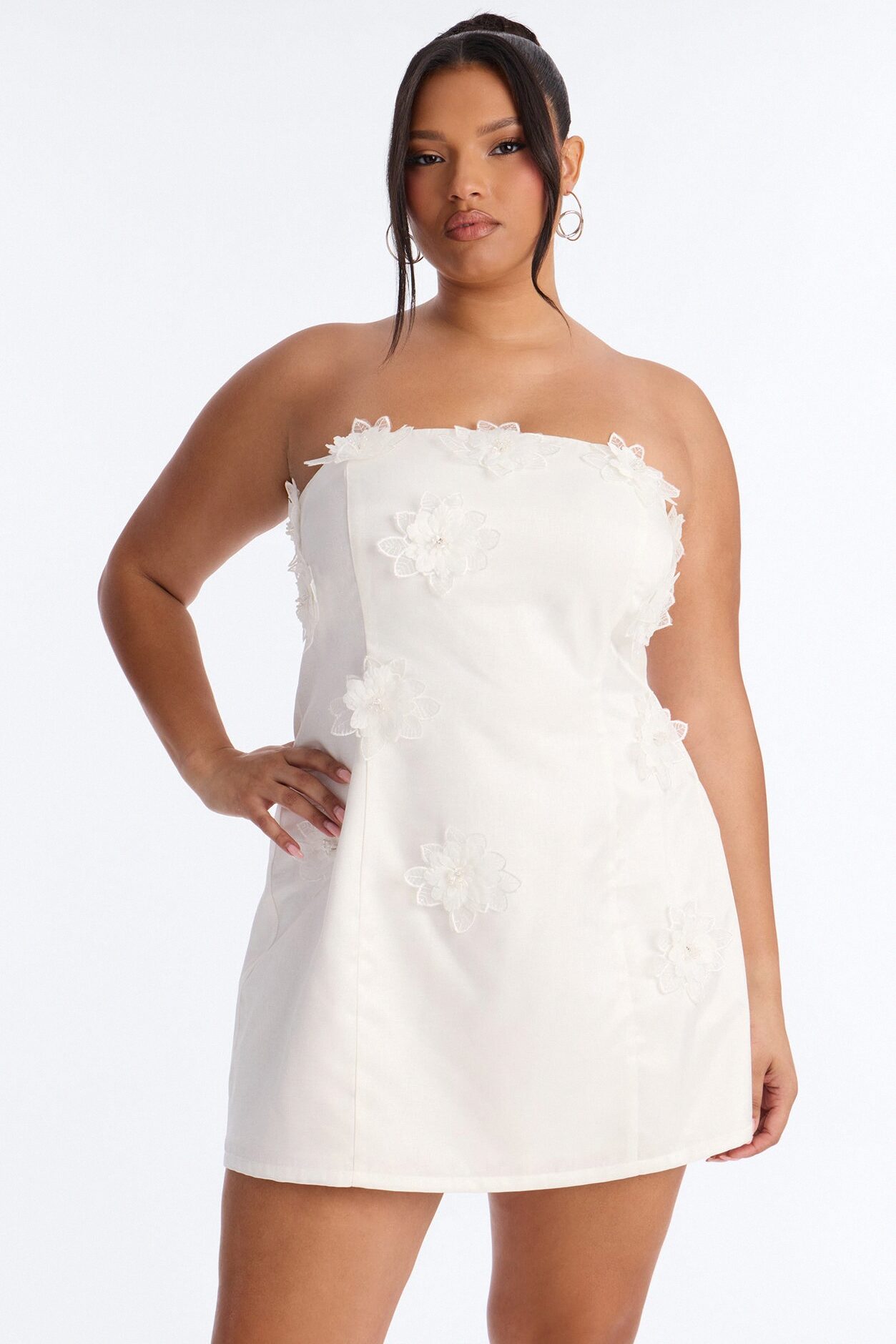 Liliane Strapless Satin Mini Dress - White