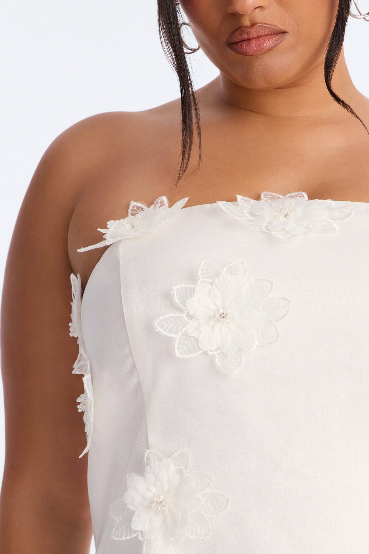 Liliane Strapless Satin Mini Dress - White