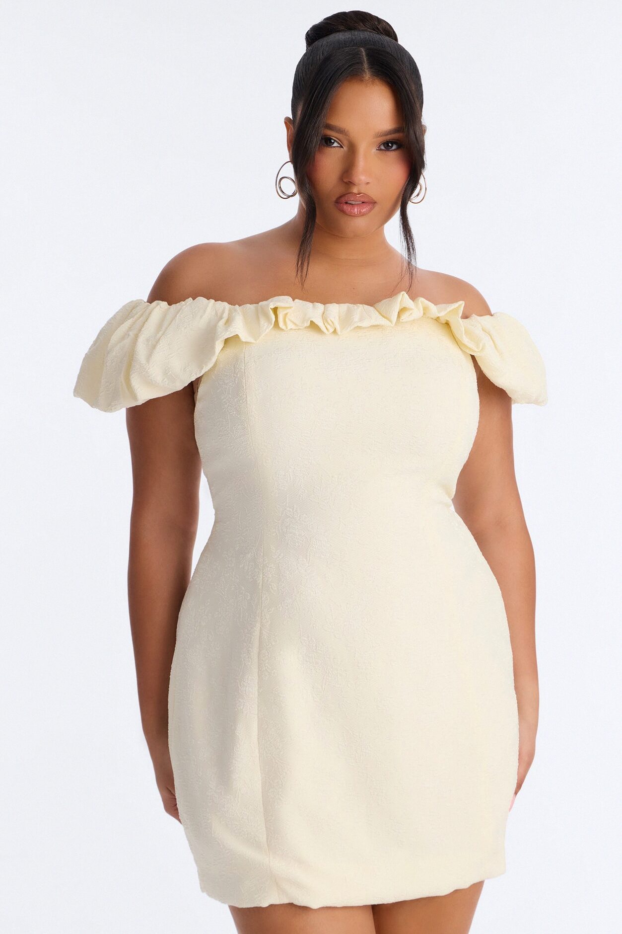 Leighton Ruffle Textured Mini Dress - Cream