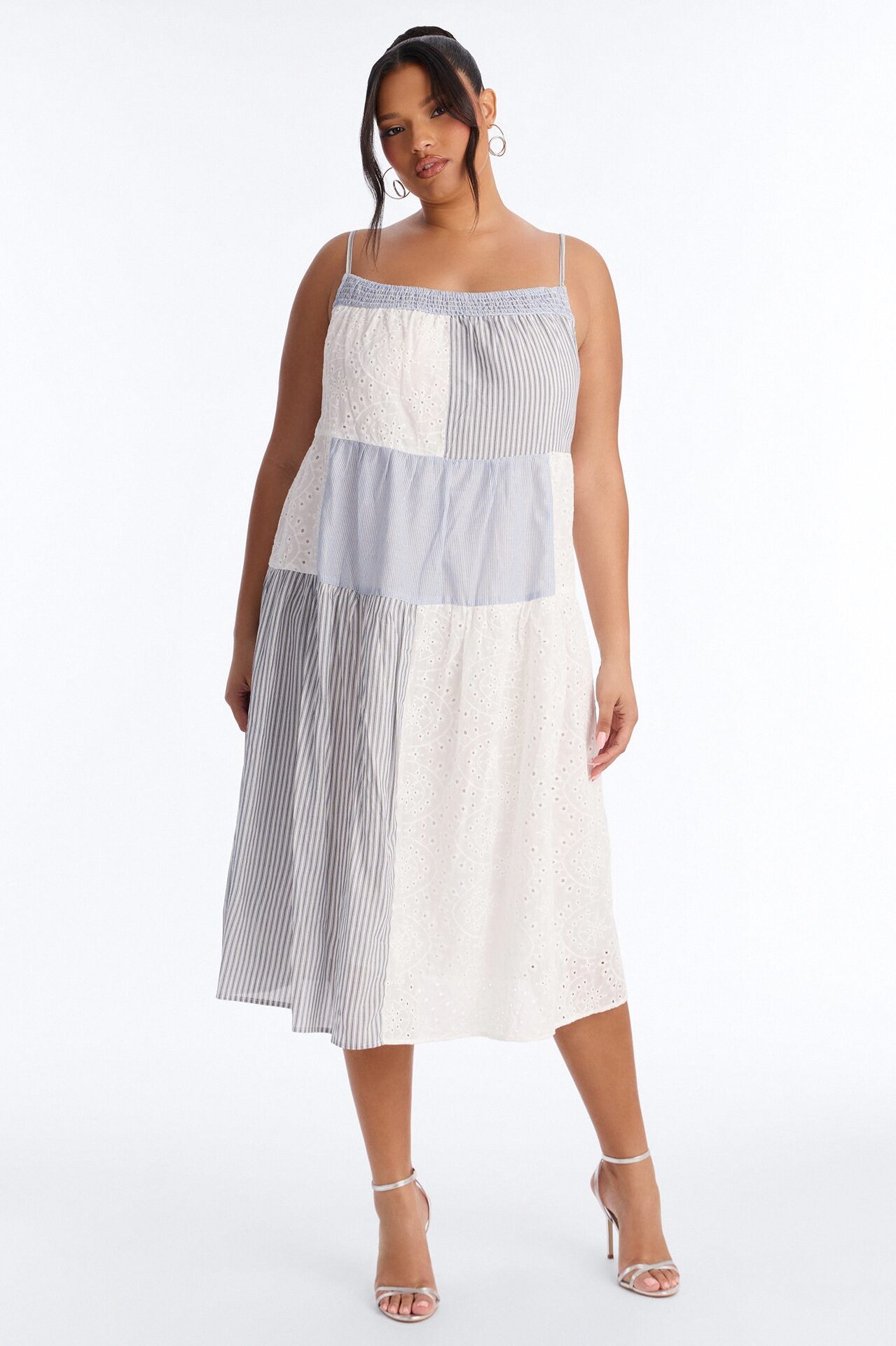 Sage Patchwork Midi Dress - Blue/combo