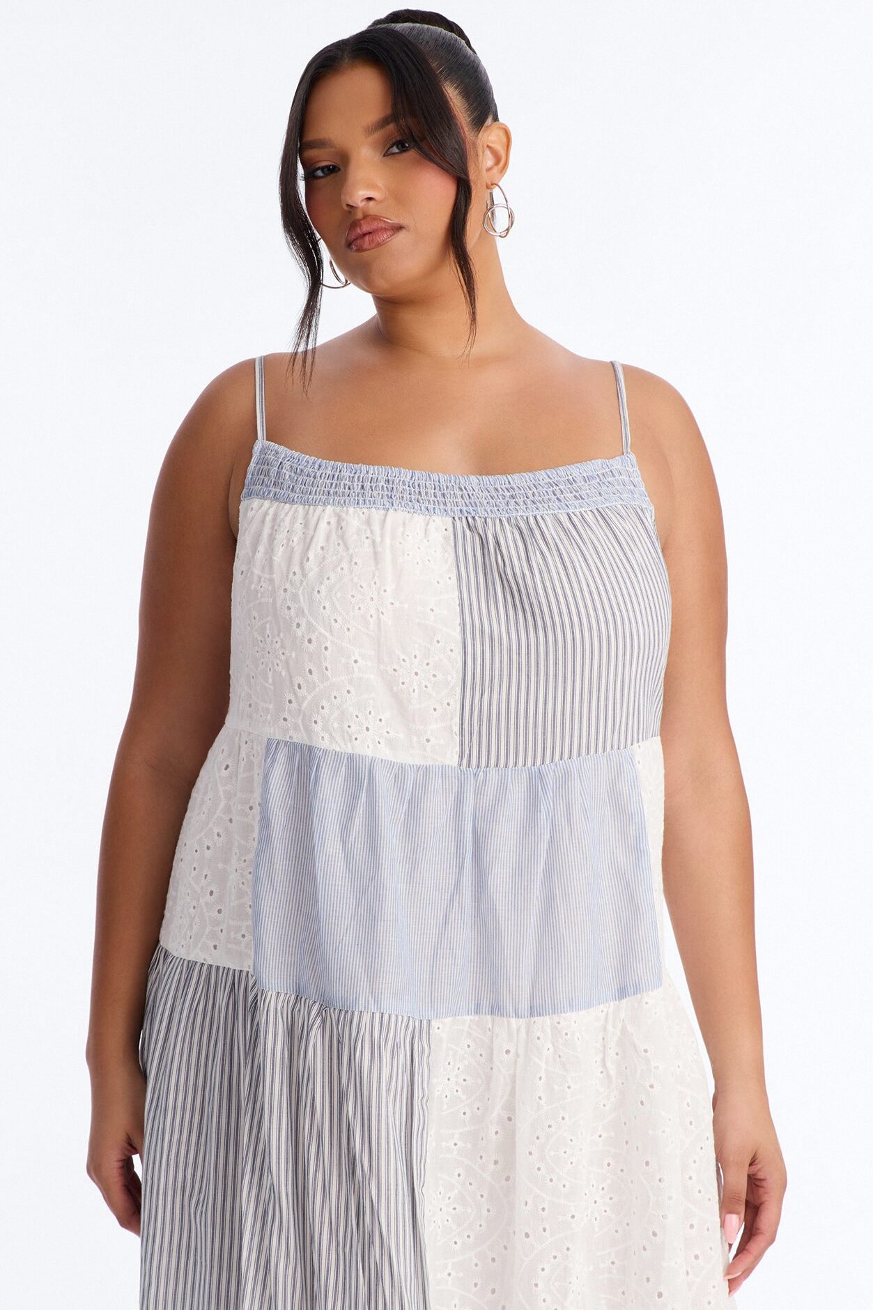 Sage Patchwork Midi Dress - Blue/combo