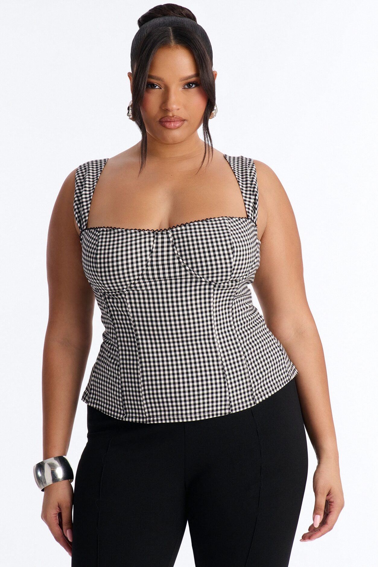 Always Around You Gingham Corset Top - Black/combo