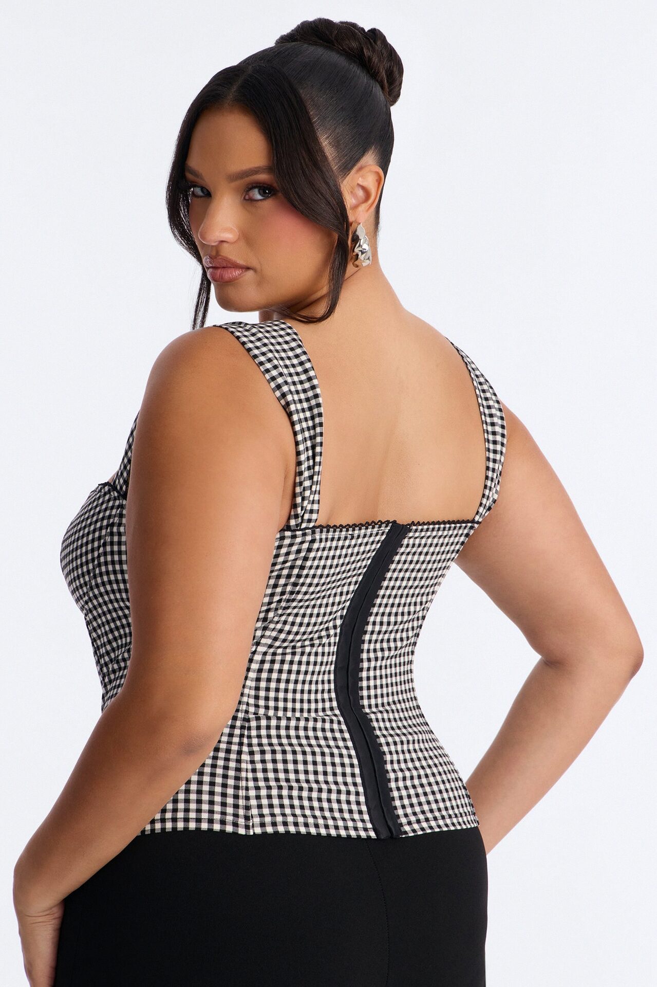 Always Around You Gingham Corset Top - Black/combo