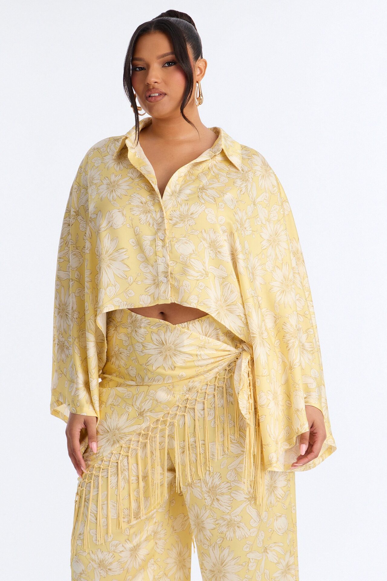 So Soft Floral Satin 3 Piece Pant Set - Yellow