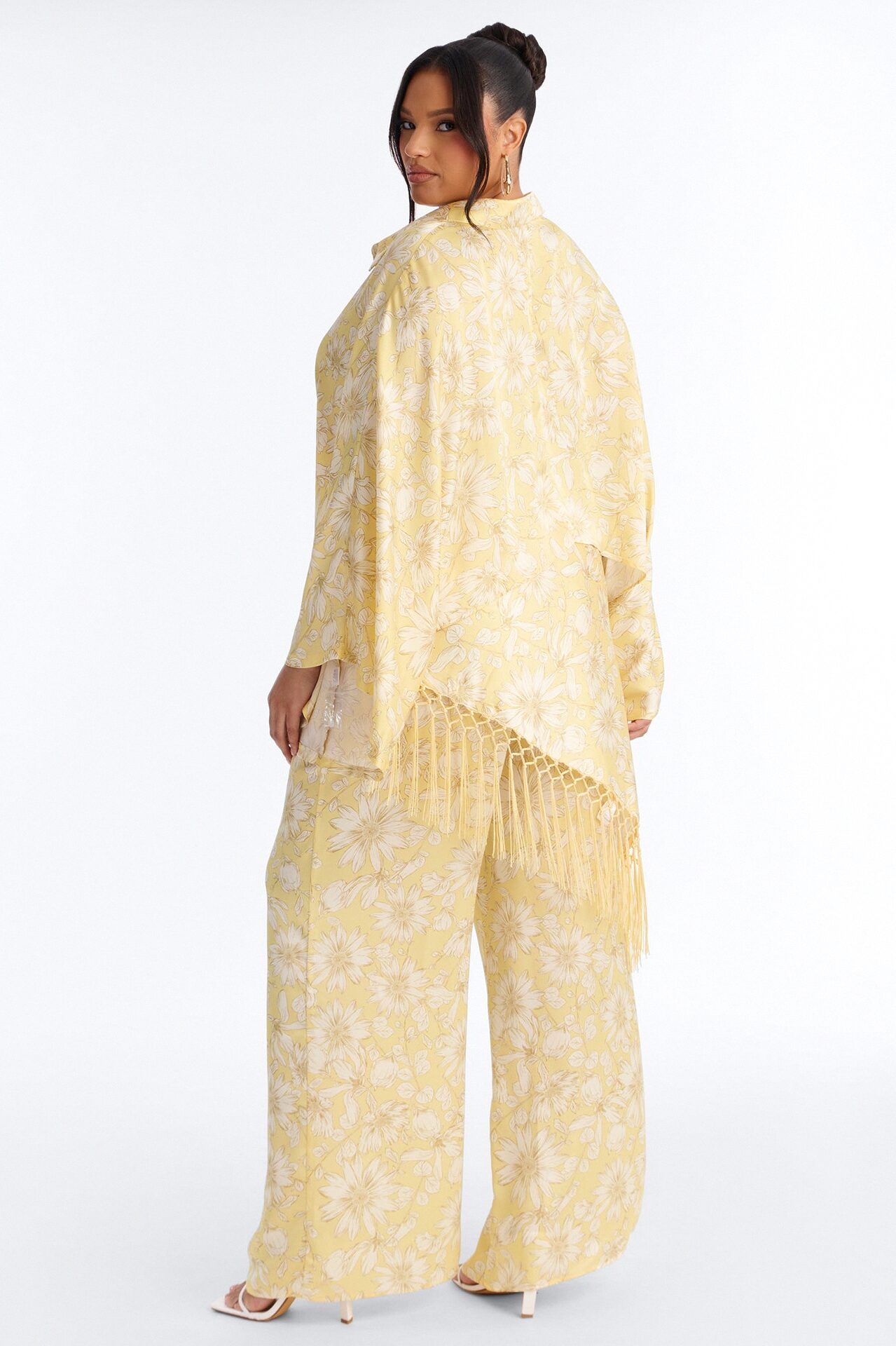 So Soft Floral Satin 3 Piece Pant Set - Yellow