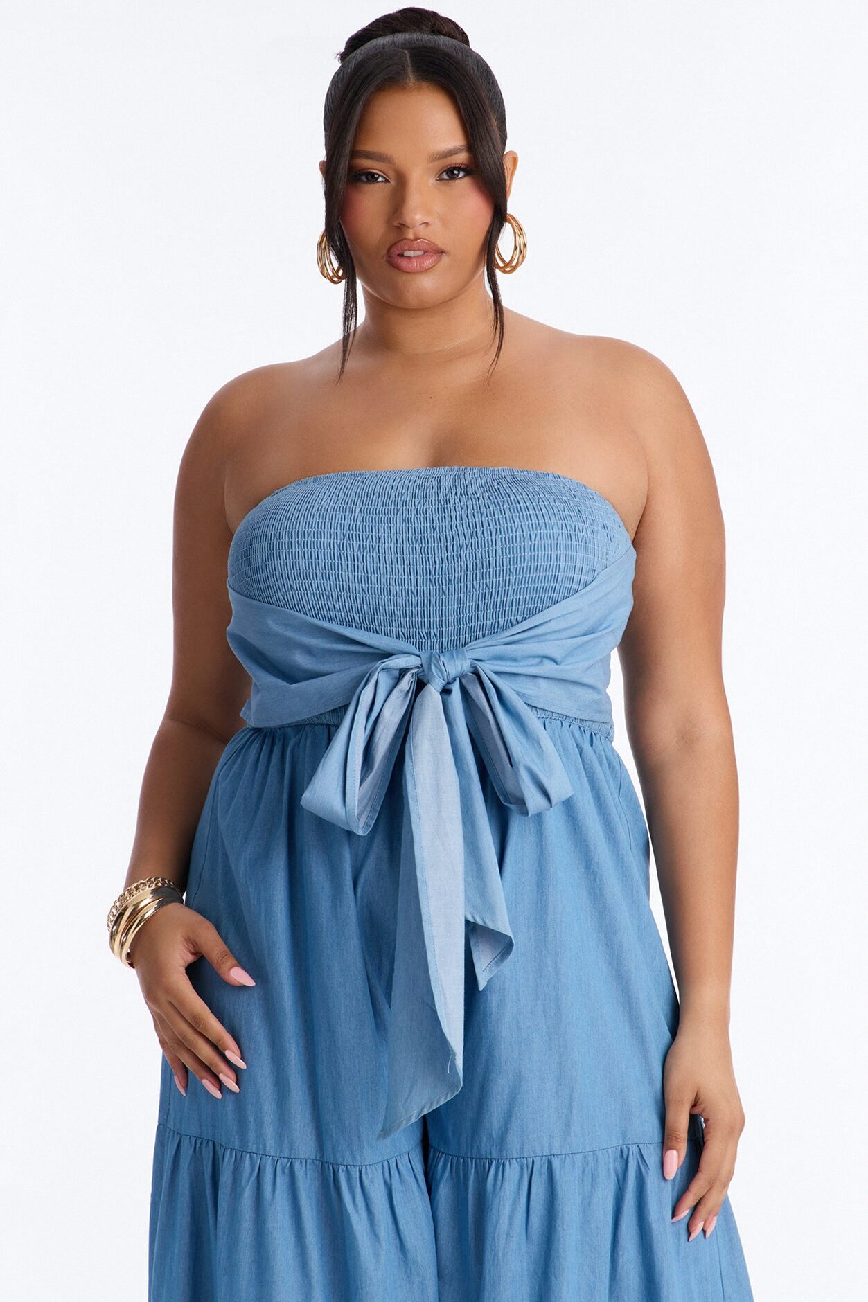 Tier Me Out Wide Leg Jumpsuit - Denim