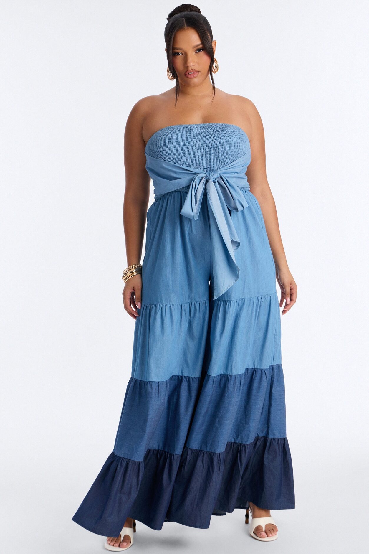Tier Me Out Wide Leg Jumpsuit - Denim