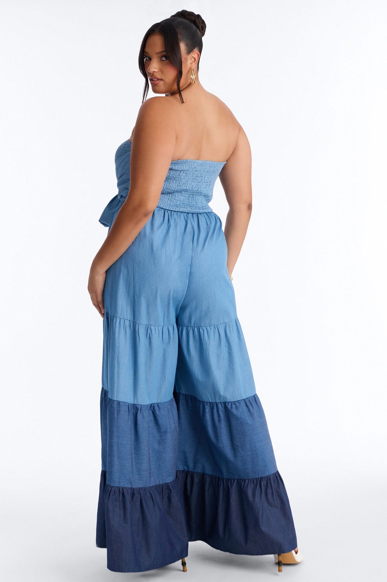 Tier Me Out Wide Leg Jumpsuit - Denim