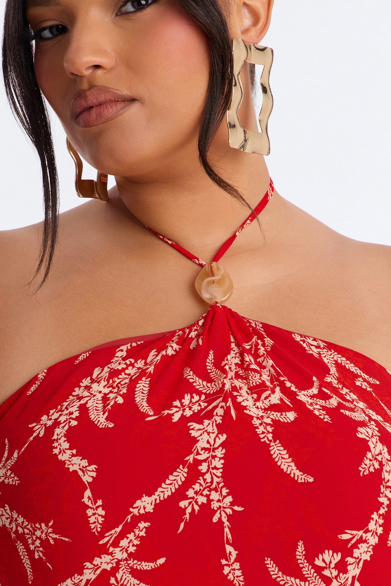 Nina Print Chiffon Midi Dress - Red/combo