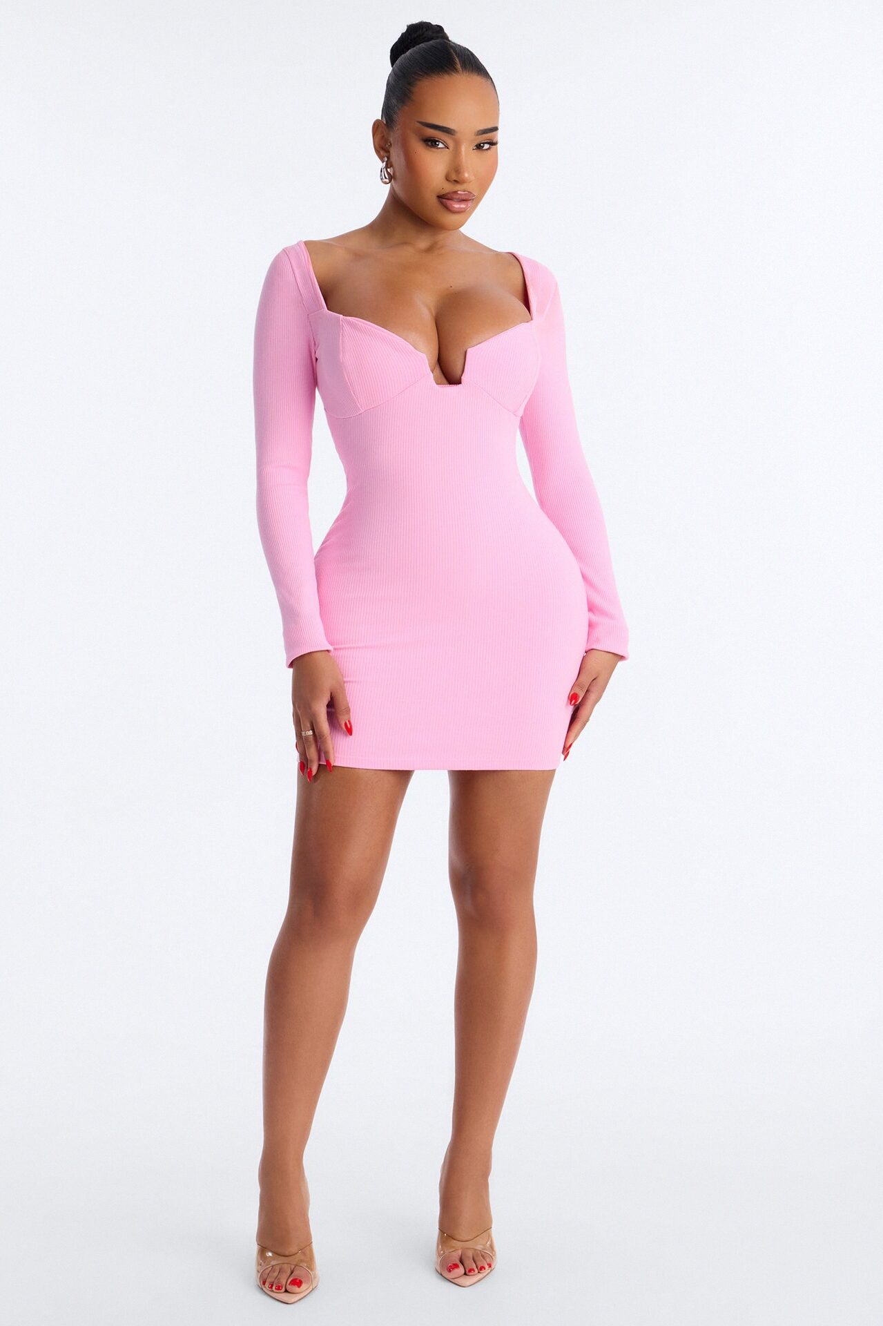 Scarlett Snatched Long Sleeve Mini Dress - Pink