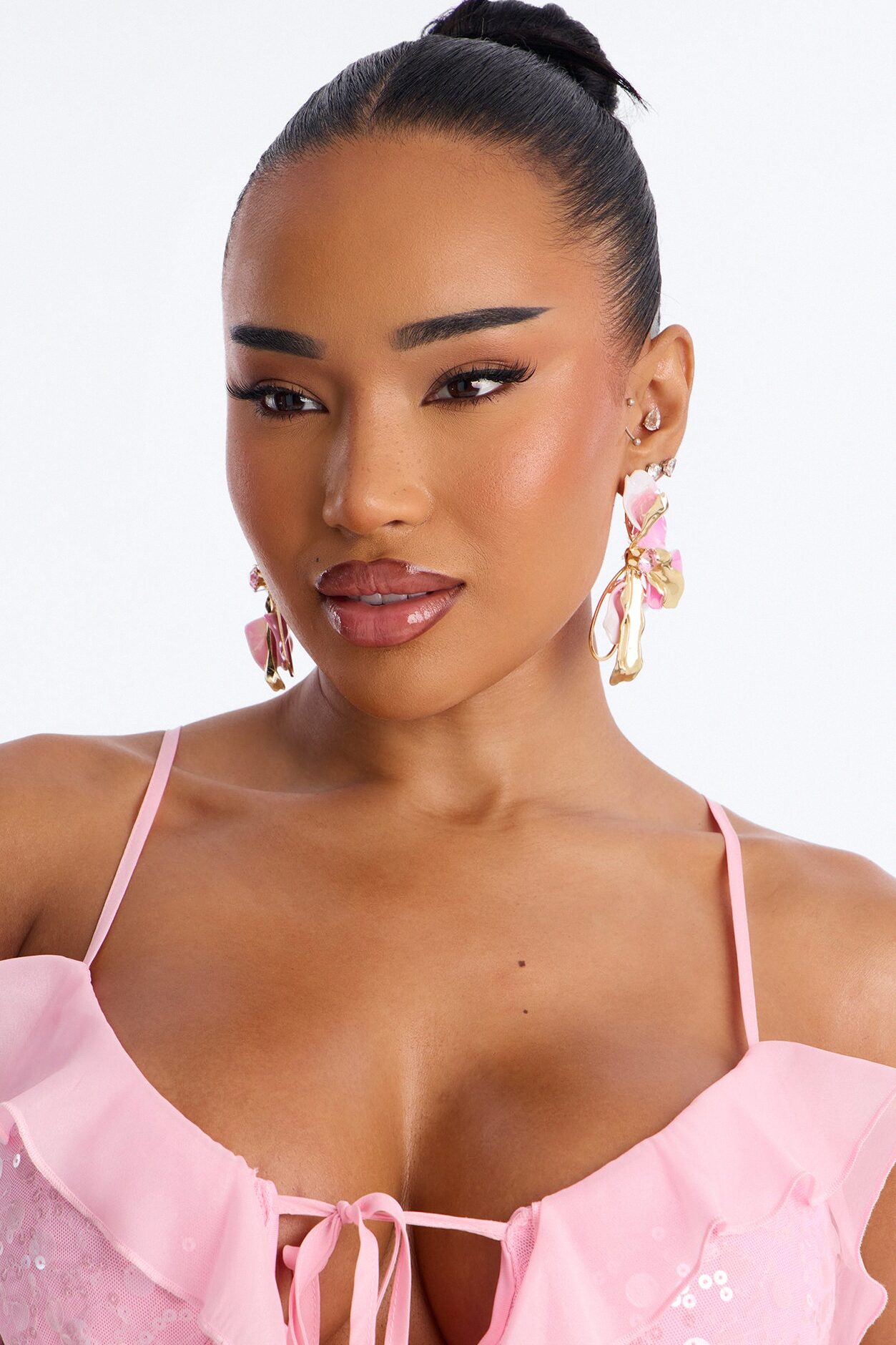 Sunlit Blossom Earrings - Gold/Pink