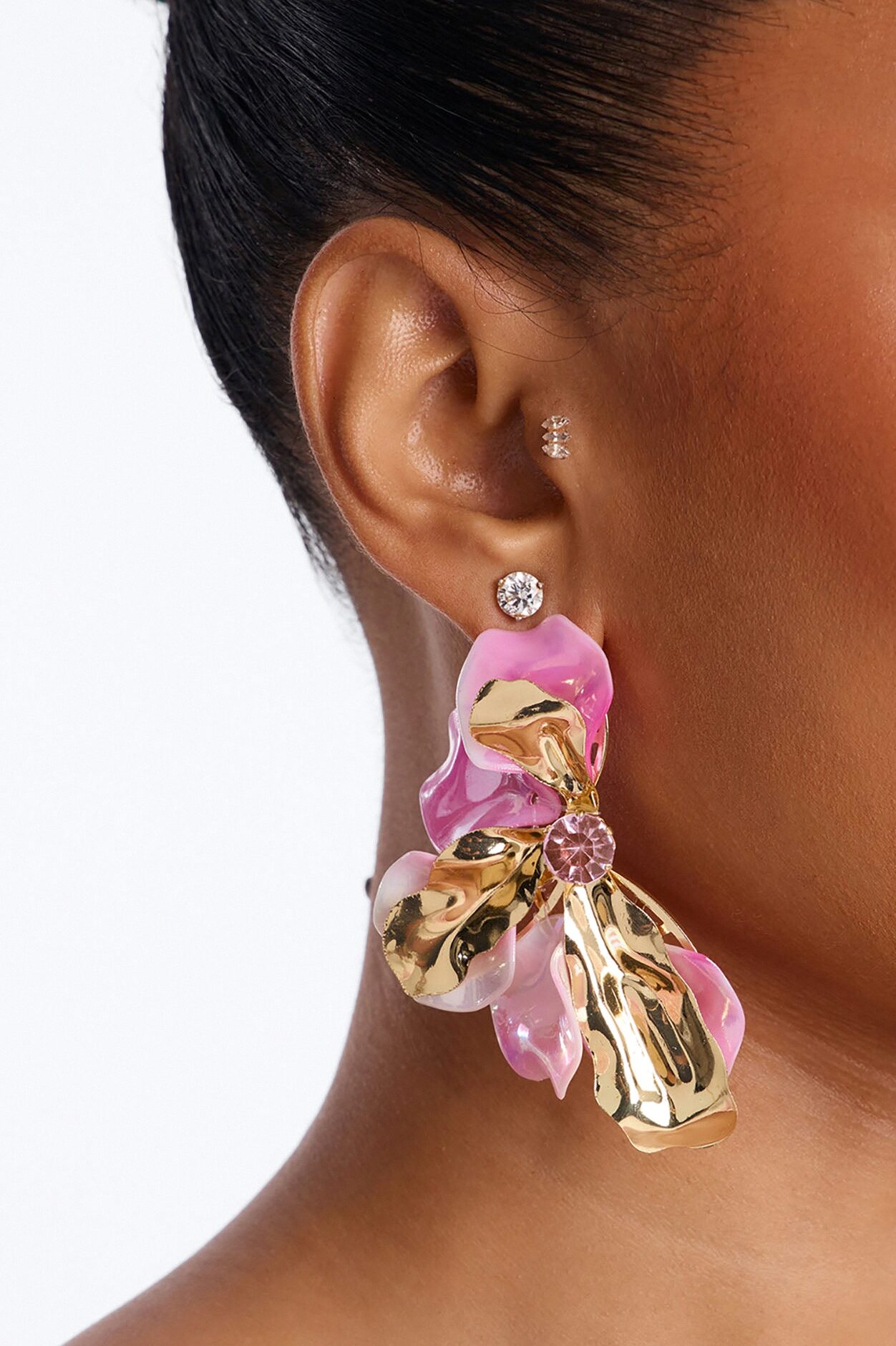 Sunlit Blossom Earrings - Gold/Pink
