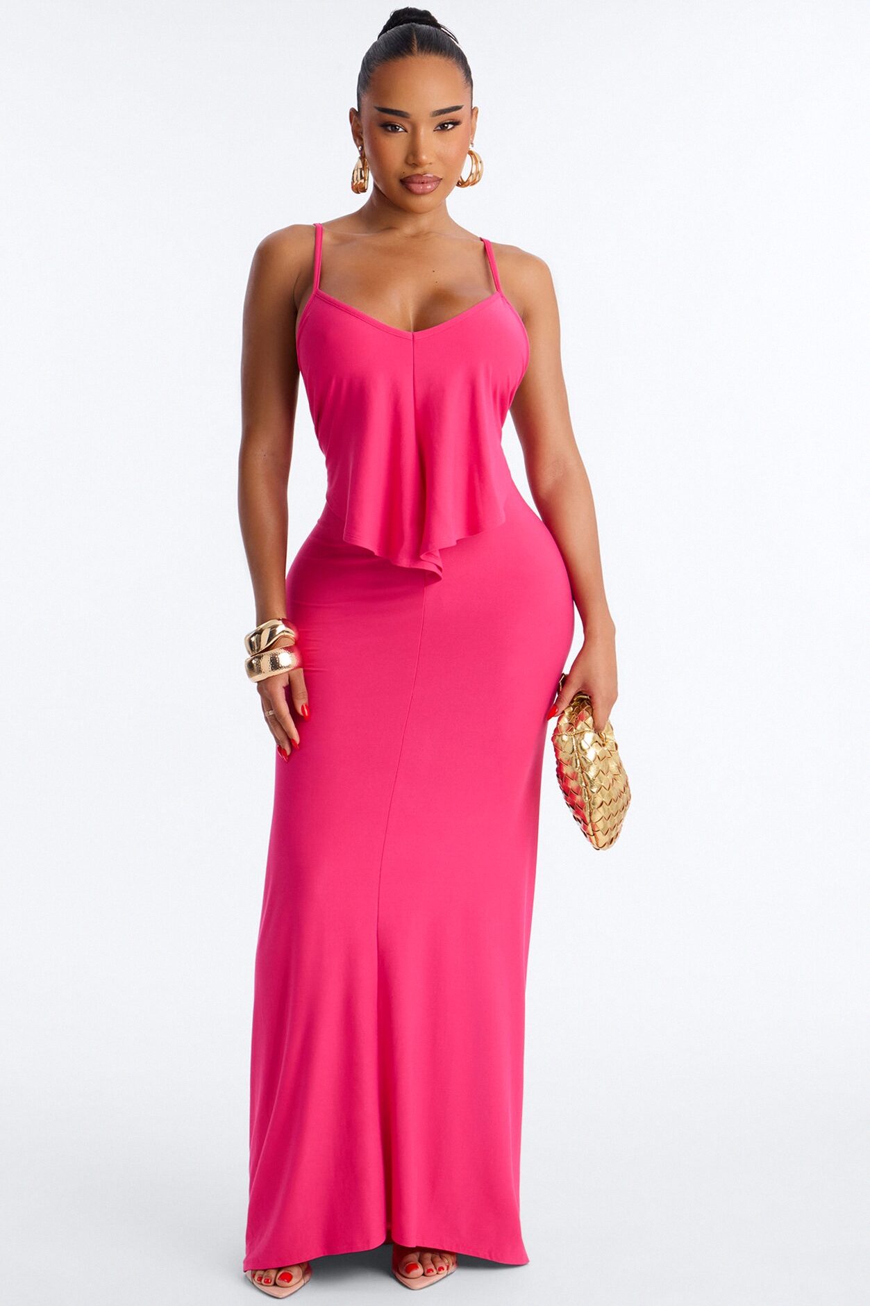 Selena Backless Drape Maxi Dress - Hot Pink
