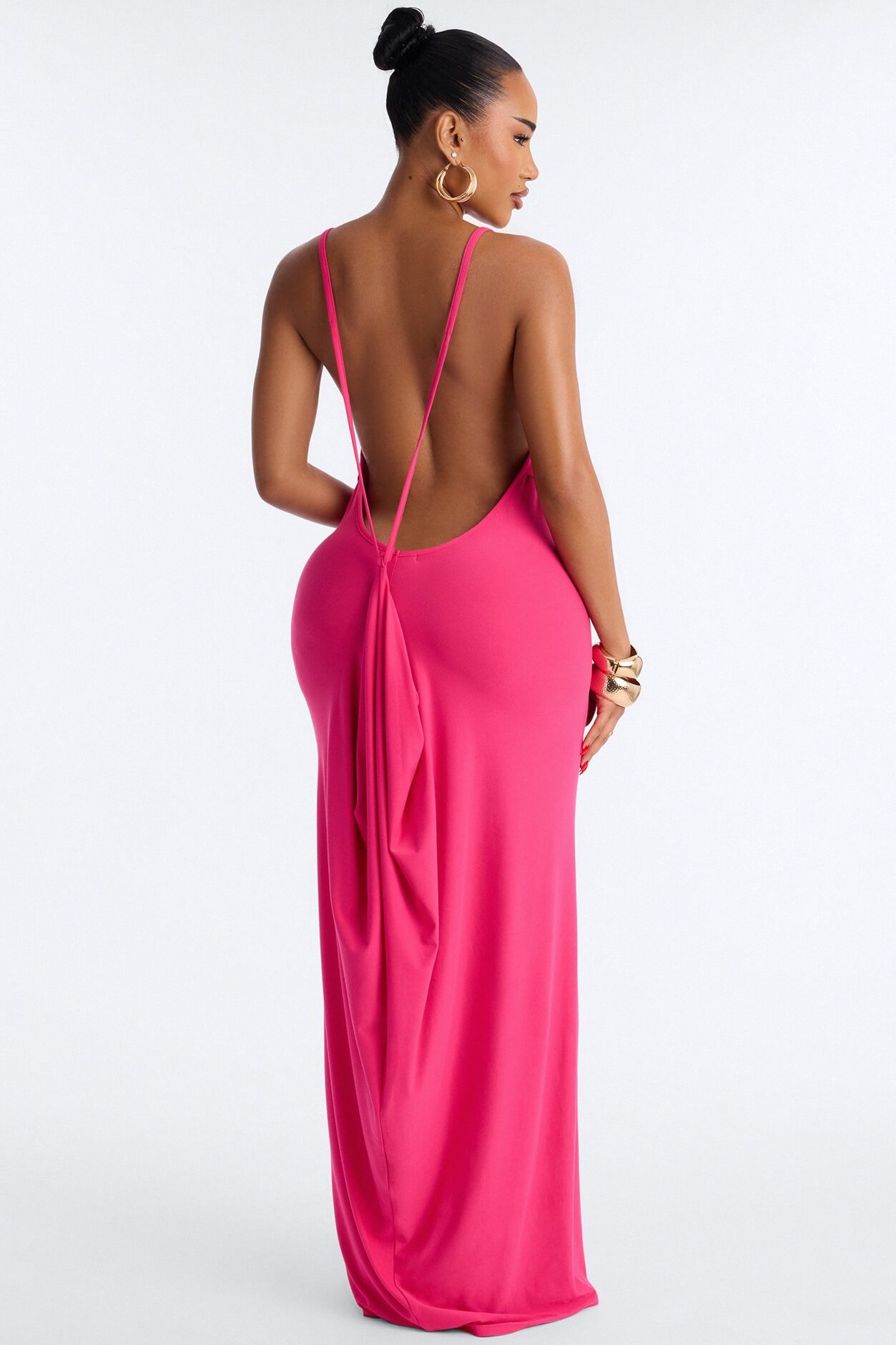 Selena Backless Drape Maxi Dress - Hot Pink