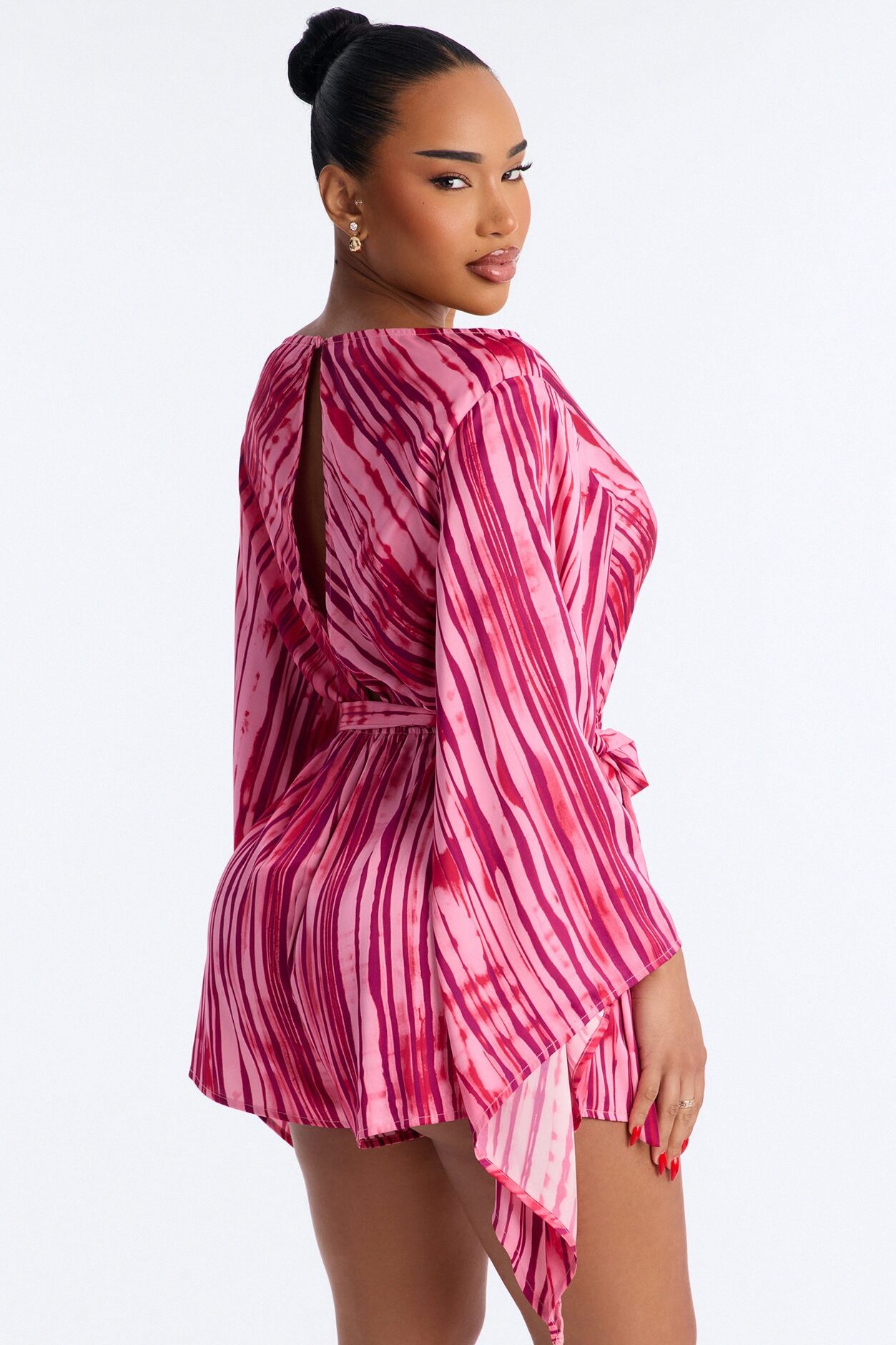 Bea Satin Boat Neck Romper - Pink