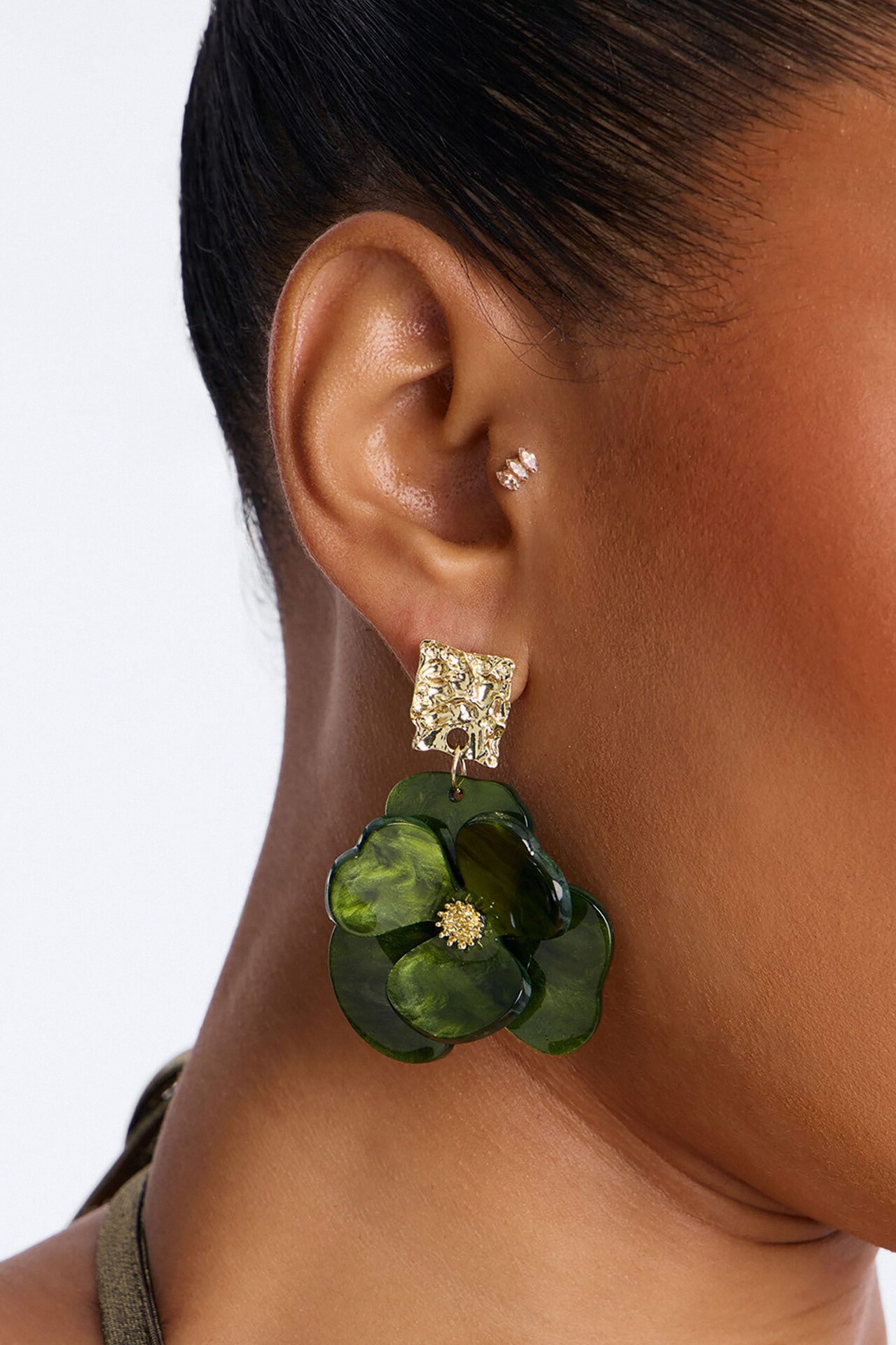 Blossom Belle Drop Earrings - Gold/Green