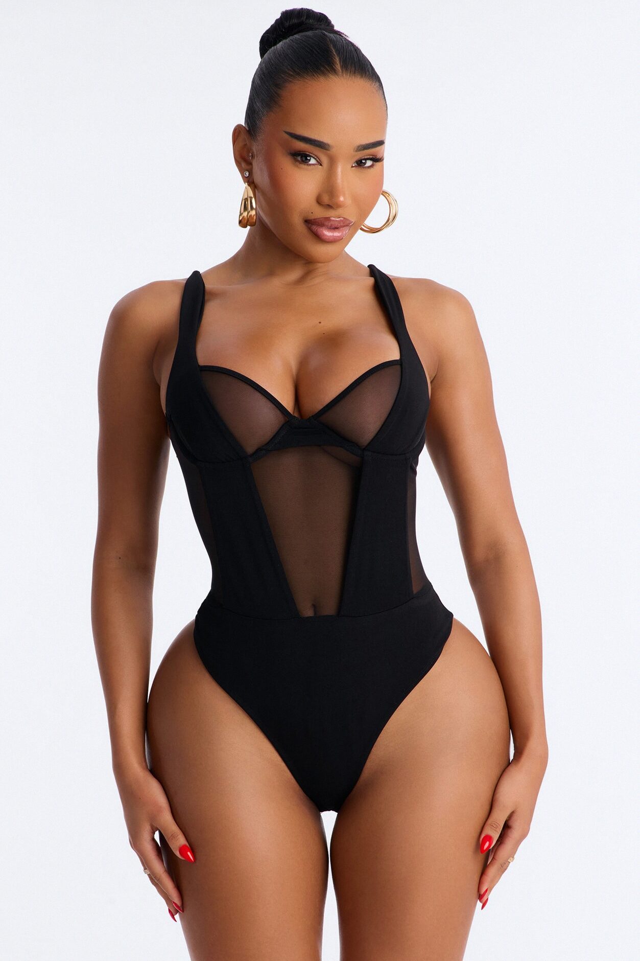 High Expectations Sheer Mesh Sleeveless Bodysuit - Black