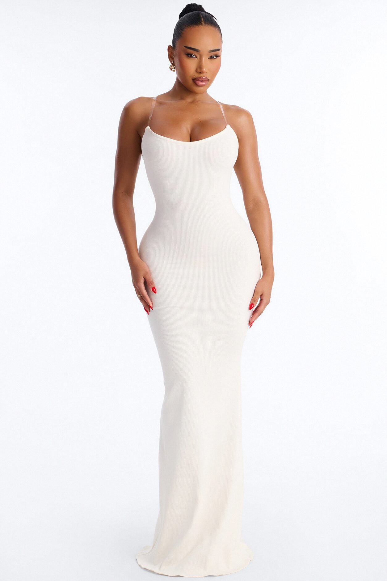 Scarlett Snatched Clear Strap Maxi Dress - Off White