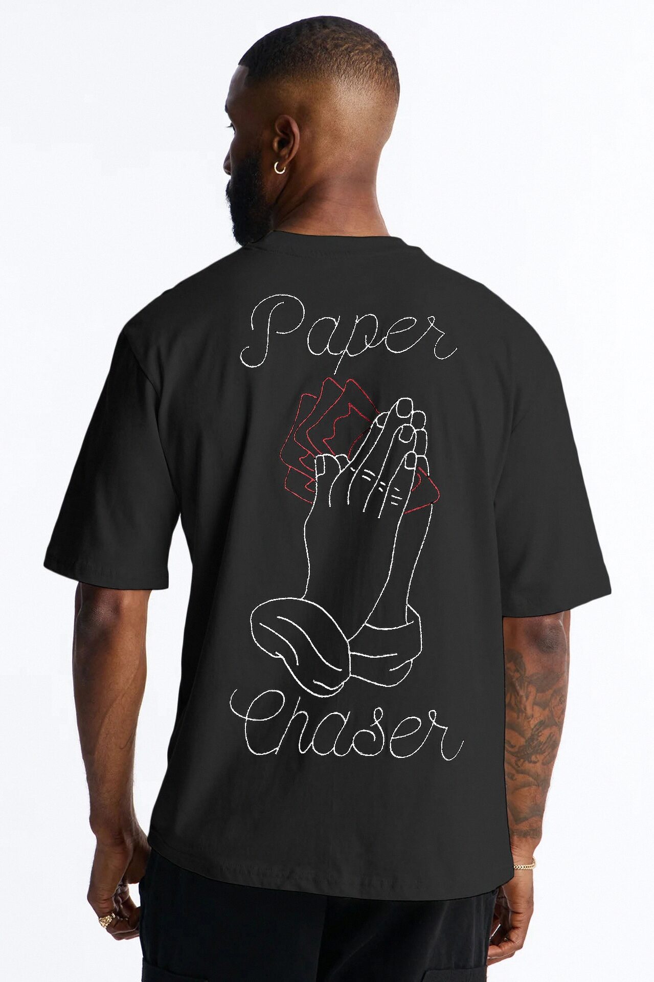 Pray And Paper Chase Embroidery Short Sleeve Tee - Black