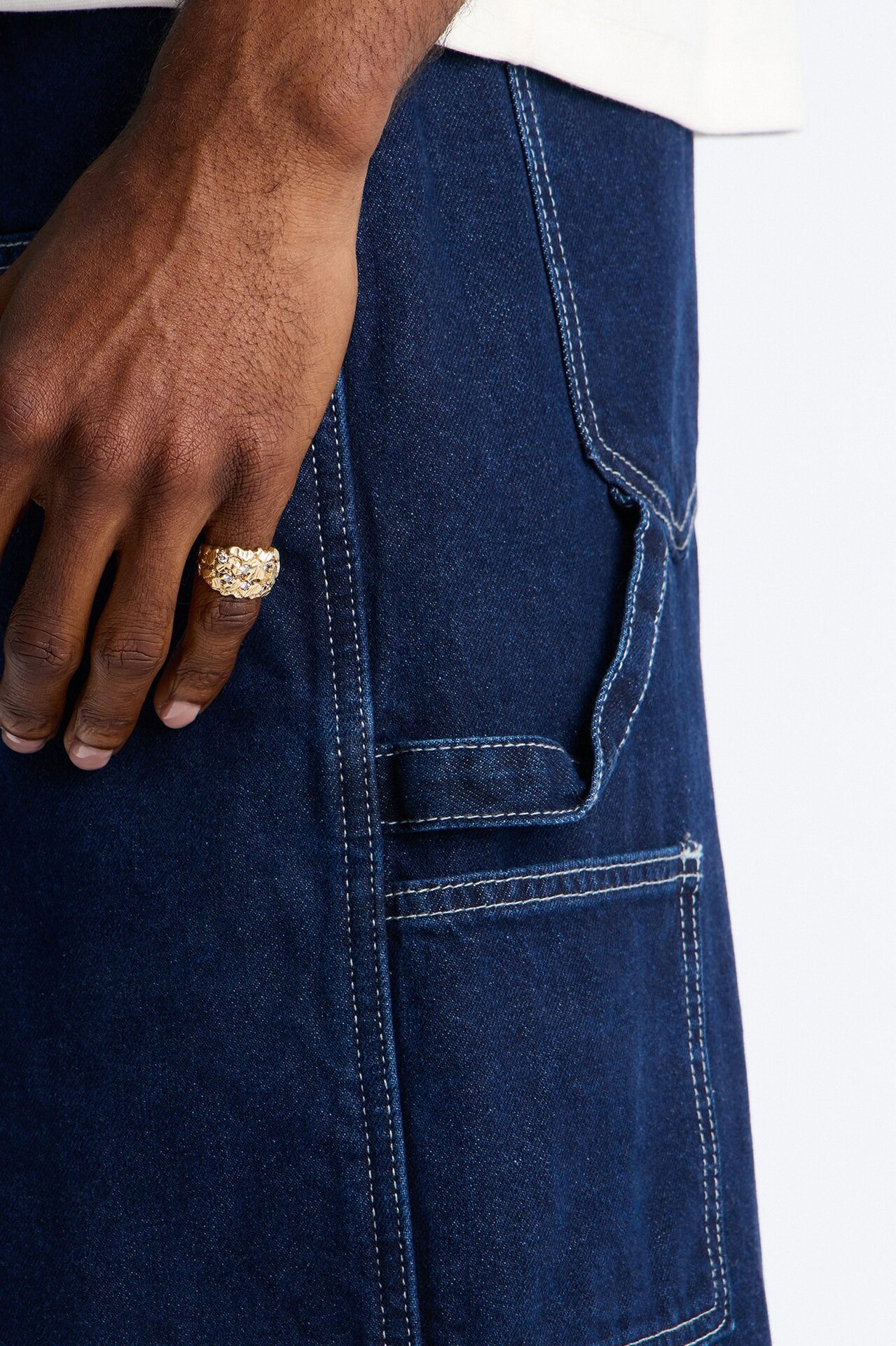 Super Baggy Button Drop Denim Shorts - Dark Wash
