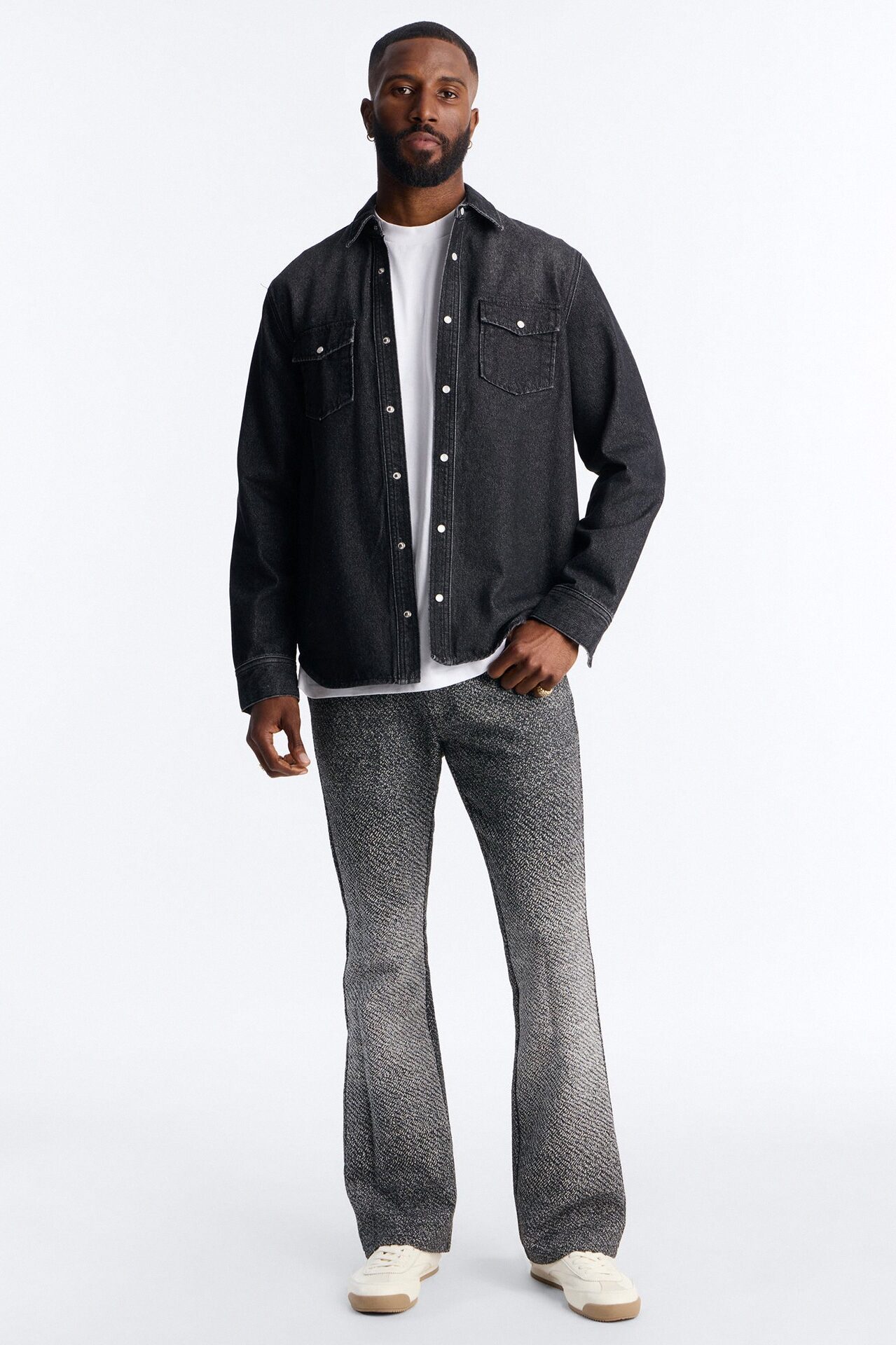 Stacked Slim Flare Tapestry Jean - Grey