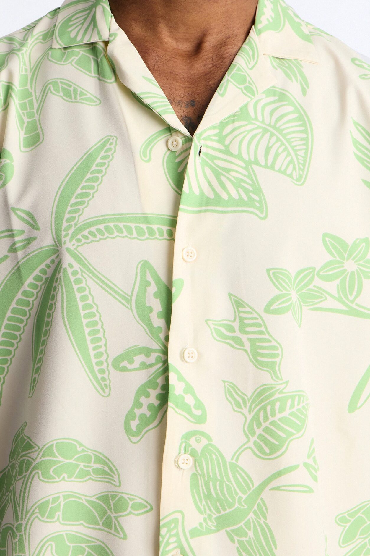 Relaxed Azure Paradise Heat Cuban Collar Button Up Shirt - Olive