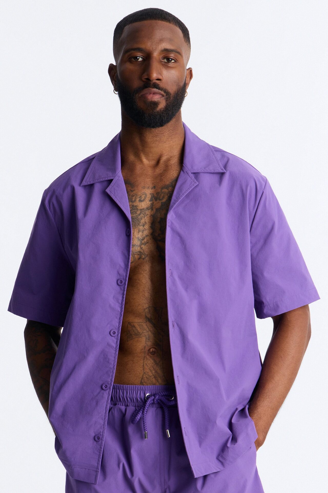 Montez Cuban Collar Button Up Shirt - Purple