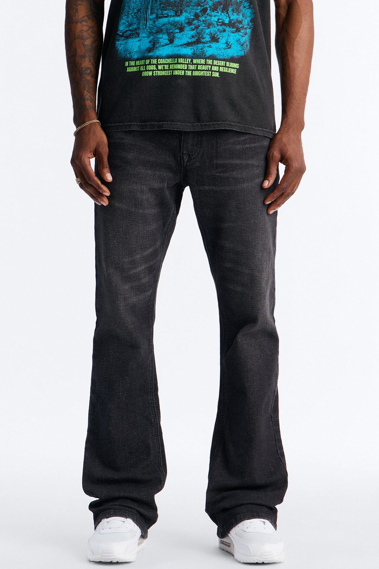 Essential Stacked Skinny Flare Stretch Jean - Black Wash