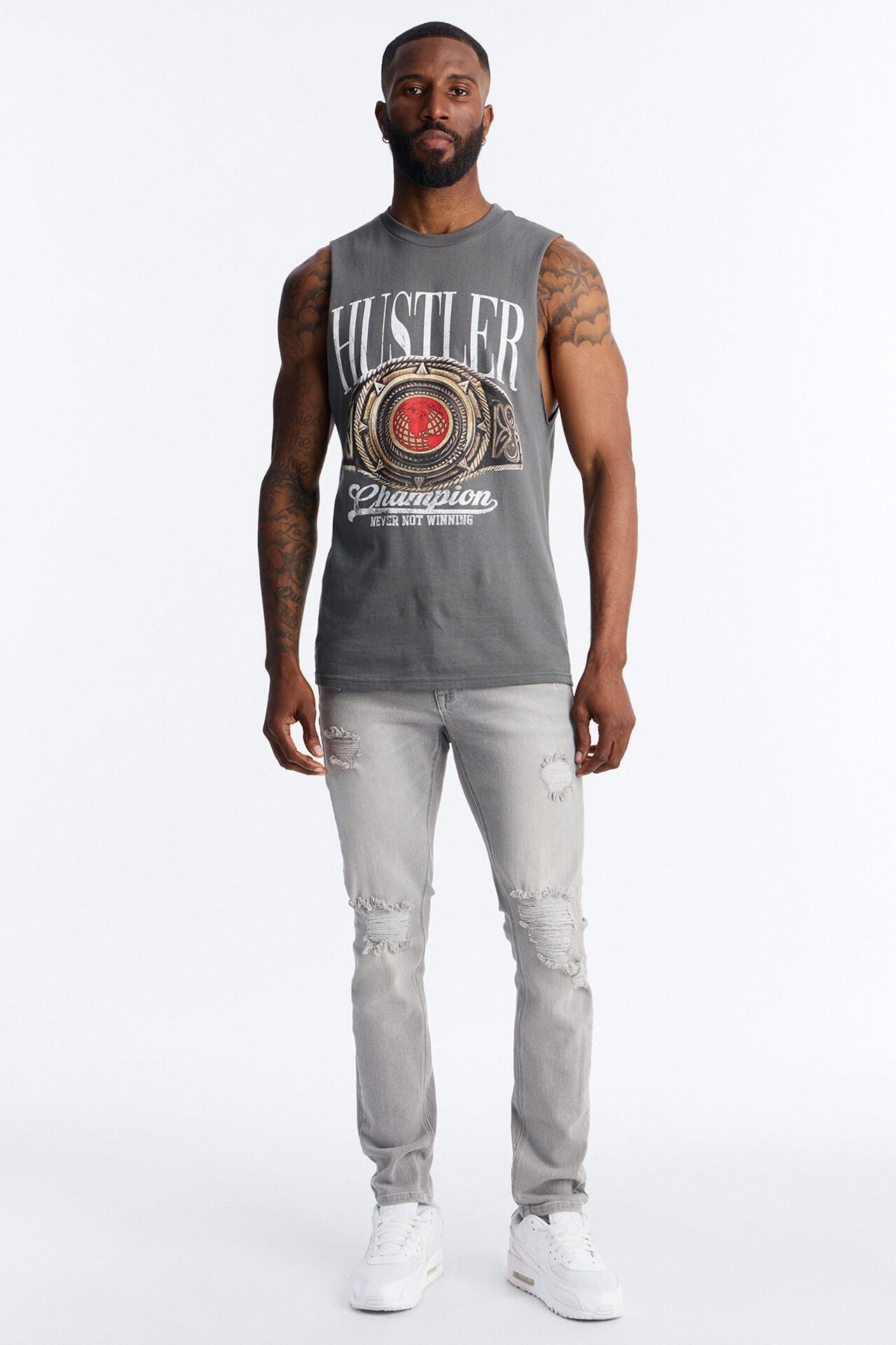 Hustler Never Not Winning Muscle Tee - Charcoal