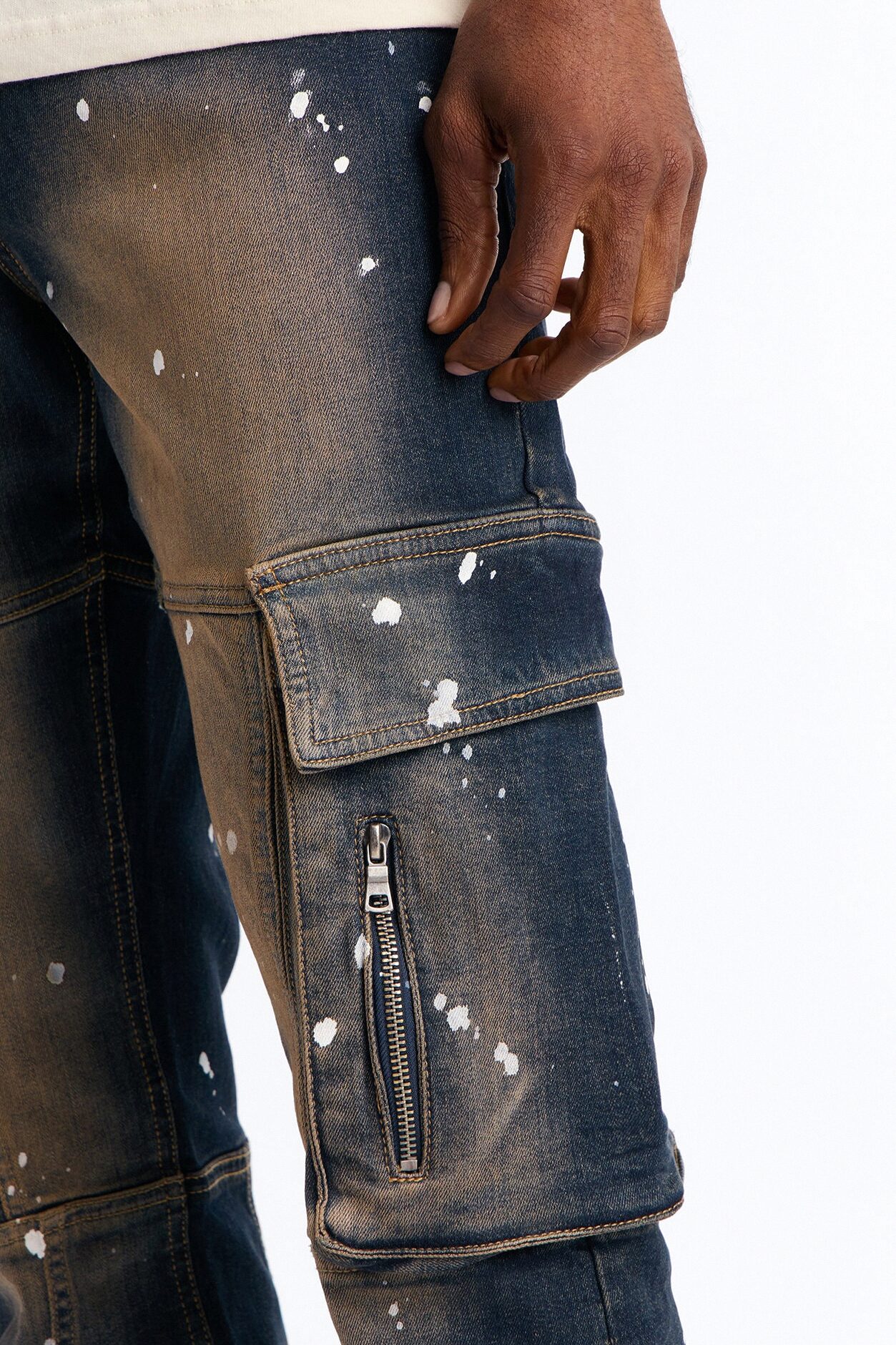 Stacked Skinny Flare Hazmat Cargo Jean - Dark Wash