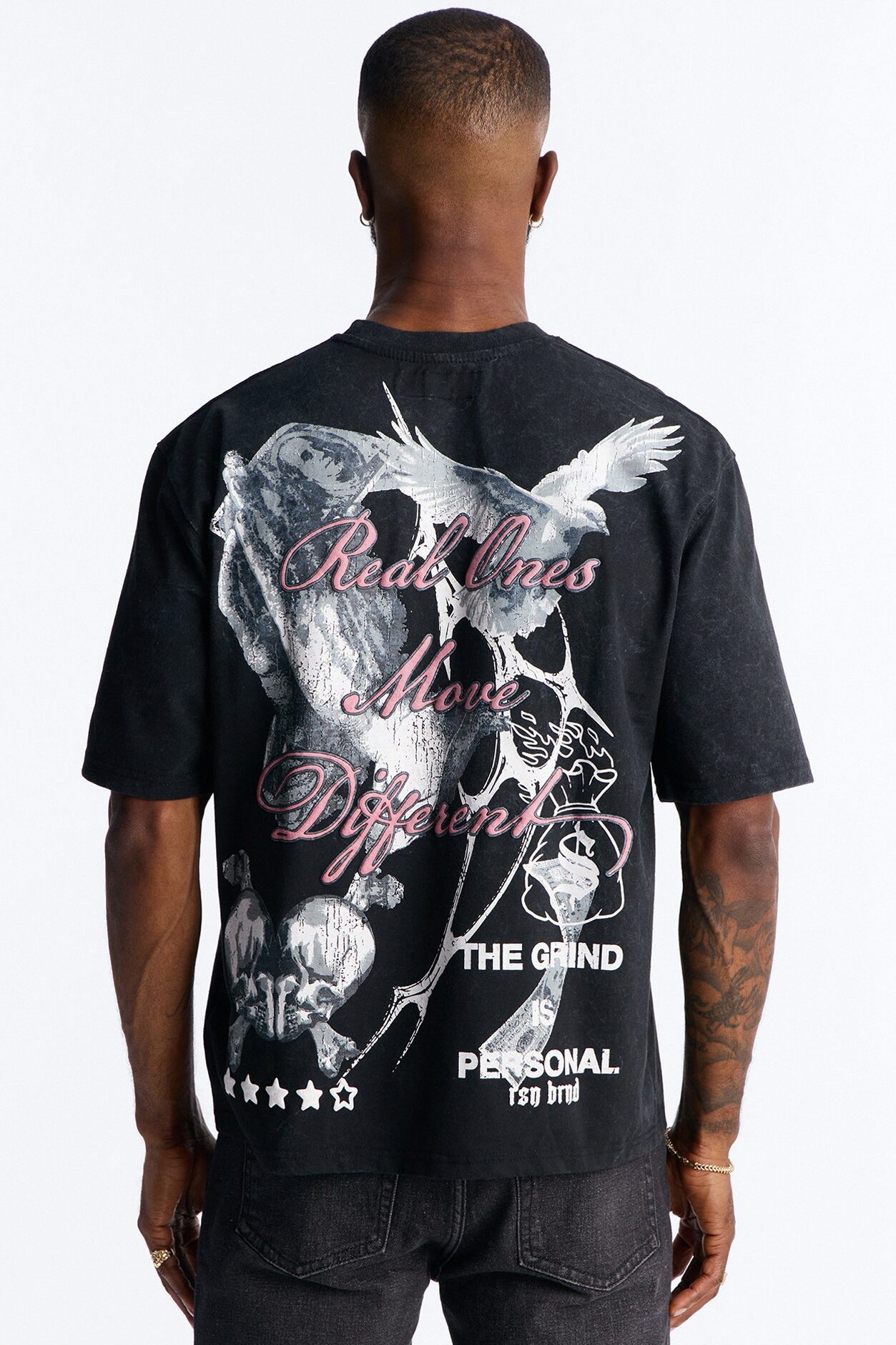 The Grind Is Personal Embroidery Short Sleeve Tee - Grey