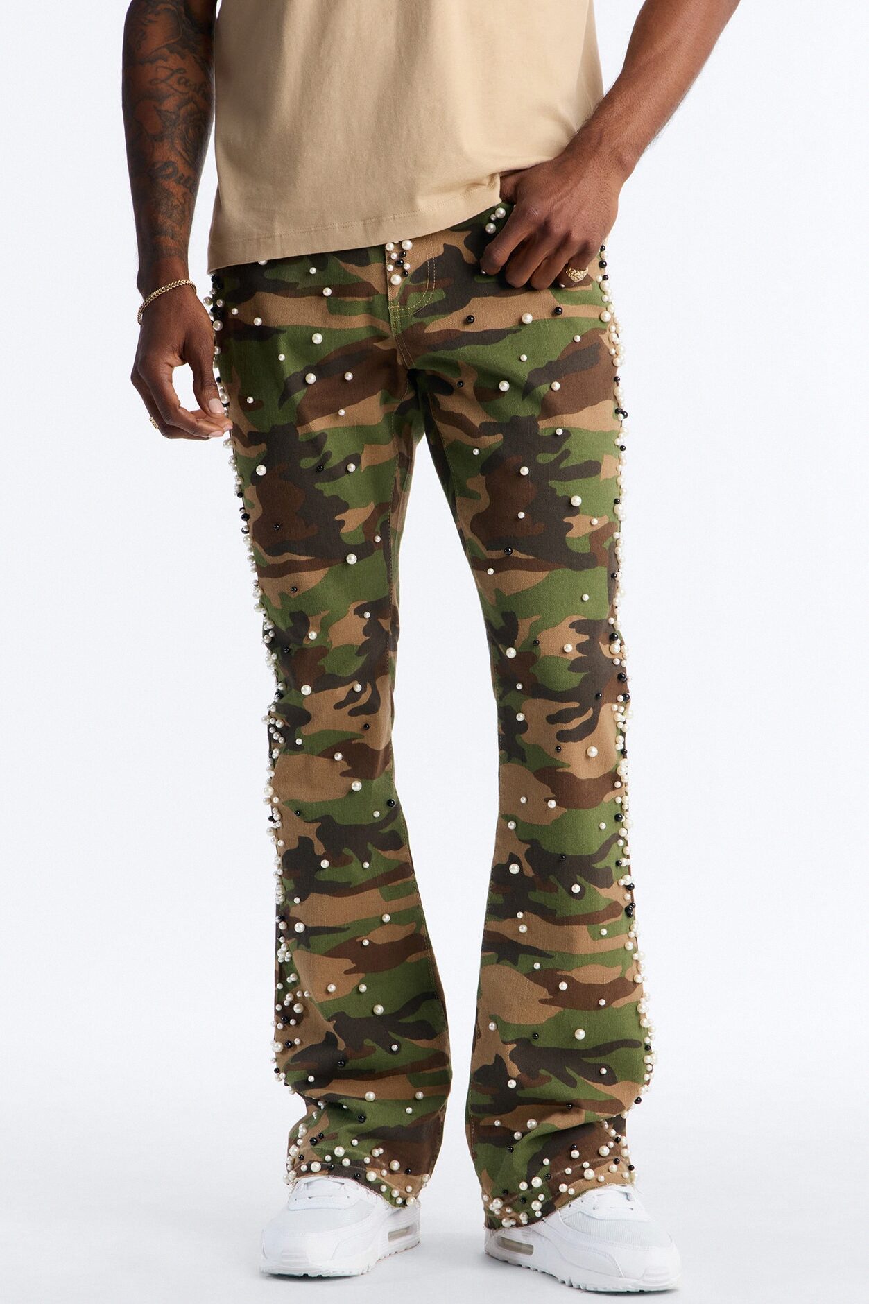 Stacked Skinny Flare Pearl Camo Jean - Camouflage