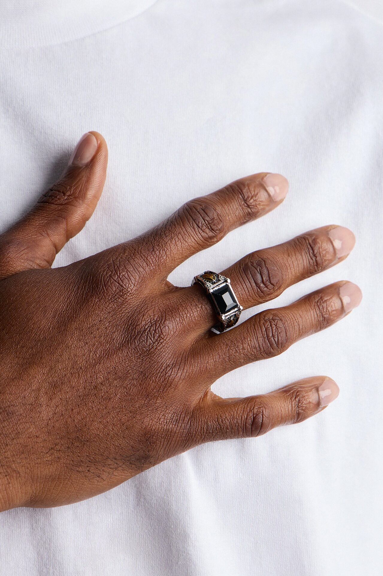 Gothic Obsidian Saint Ring - Silver