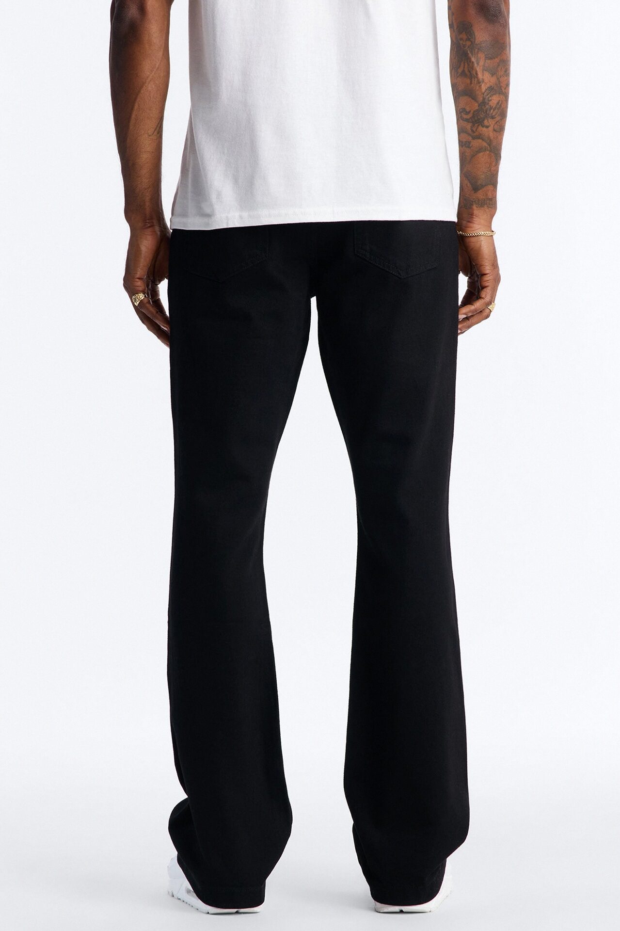 Stacked Slim Flare Exposed Button Front Slit Jean - Black