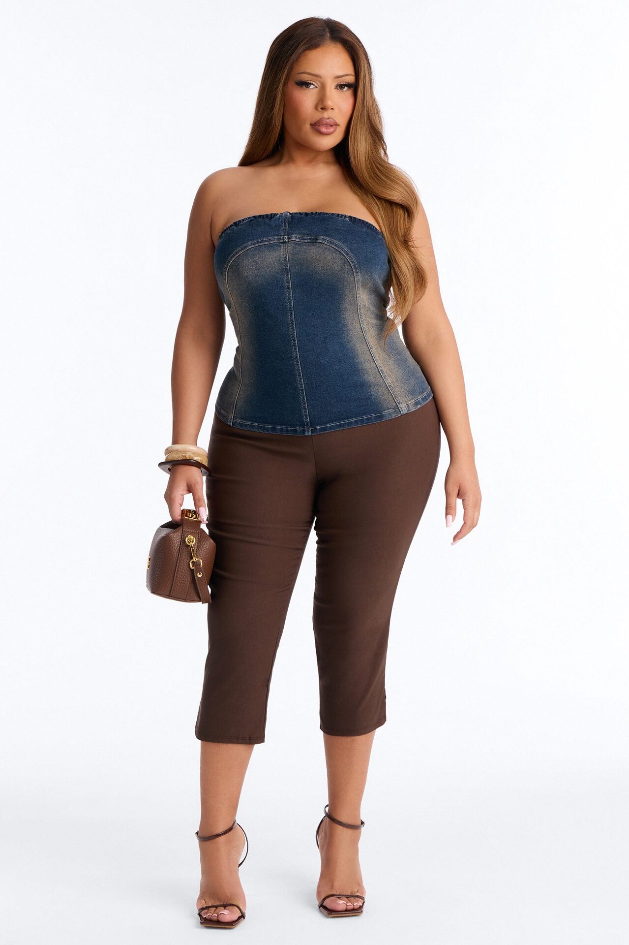 Breaking Rules Back Zip Denim Tube Top - Dark Wash