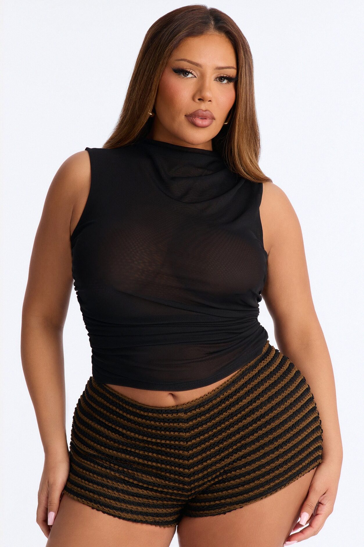 Lexi Mesh Mock Neck Sleeveless Top - Black
