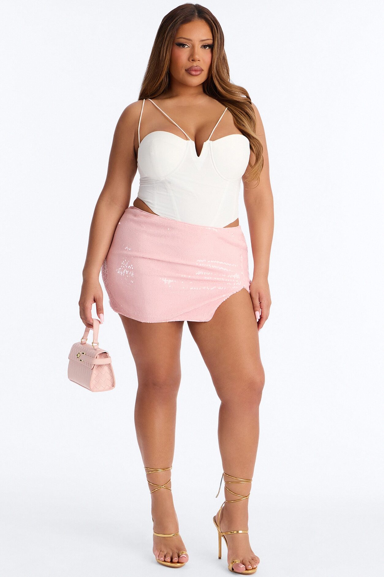 Shine For You High Slit Sequin Mini Skort - Pink