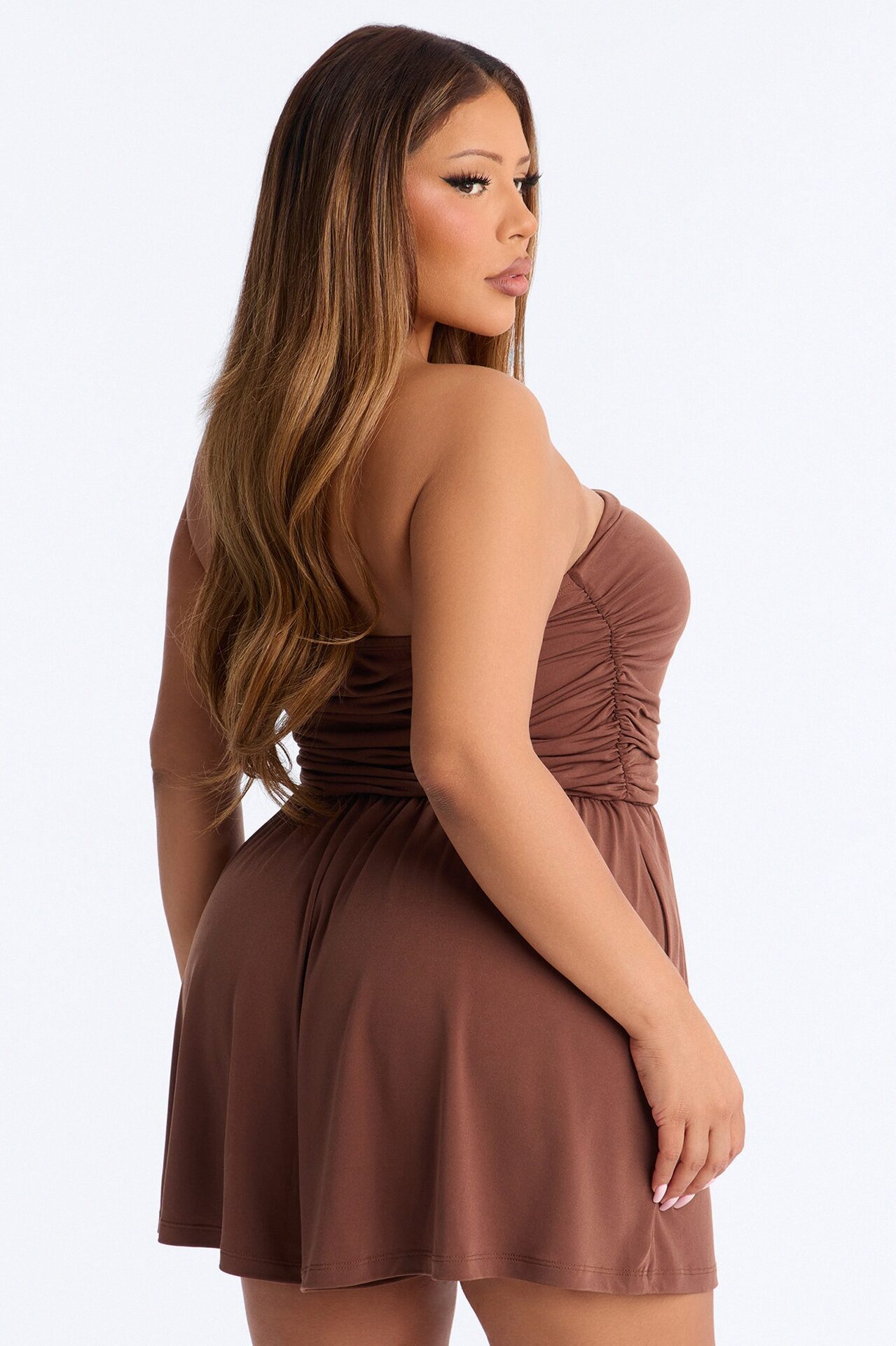 Krisha Strapless Flowy Romper - Brown
