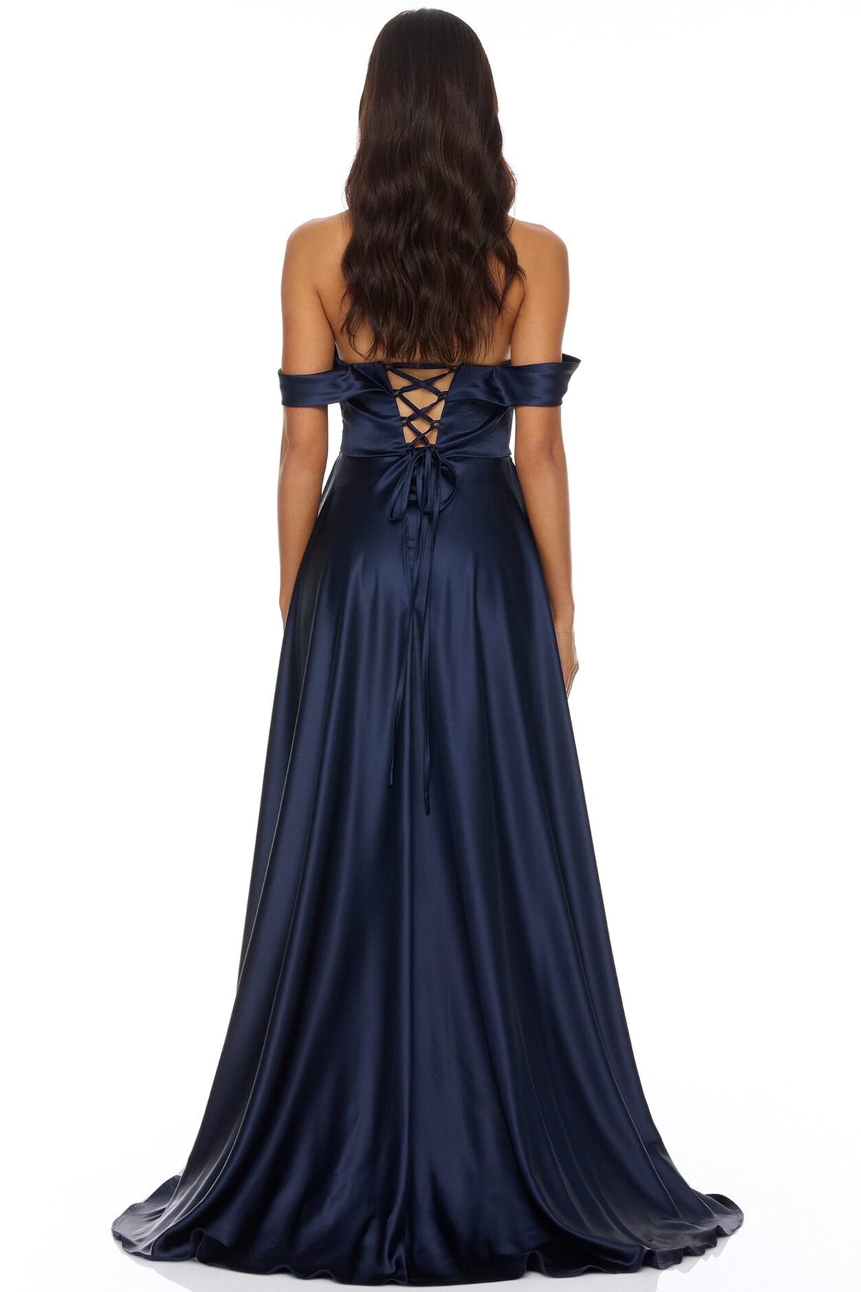 Grayson Off Shoulder Satin Maxi Dress - Navy