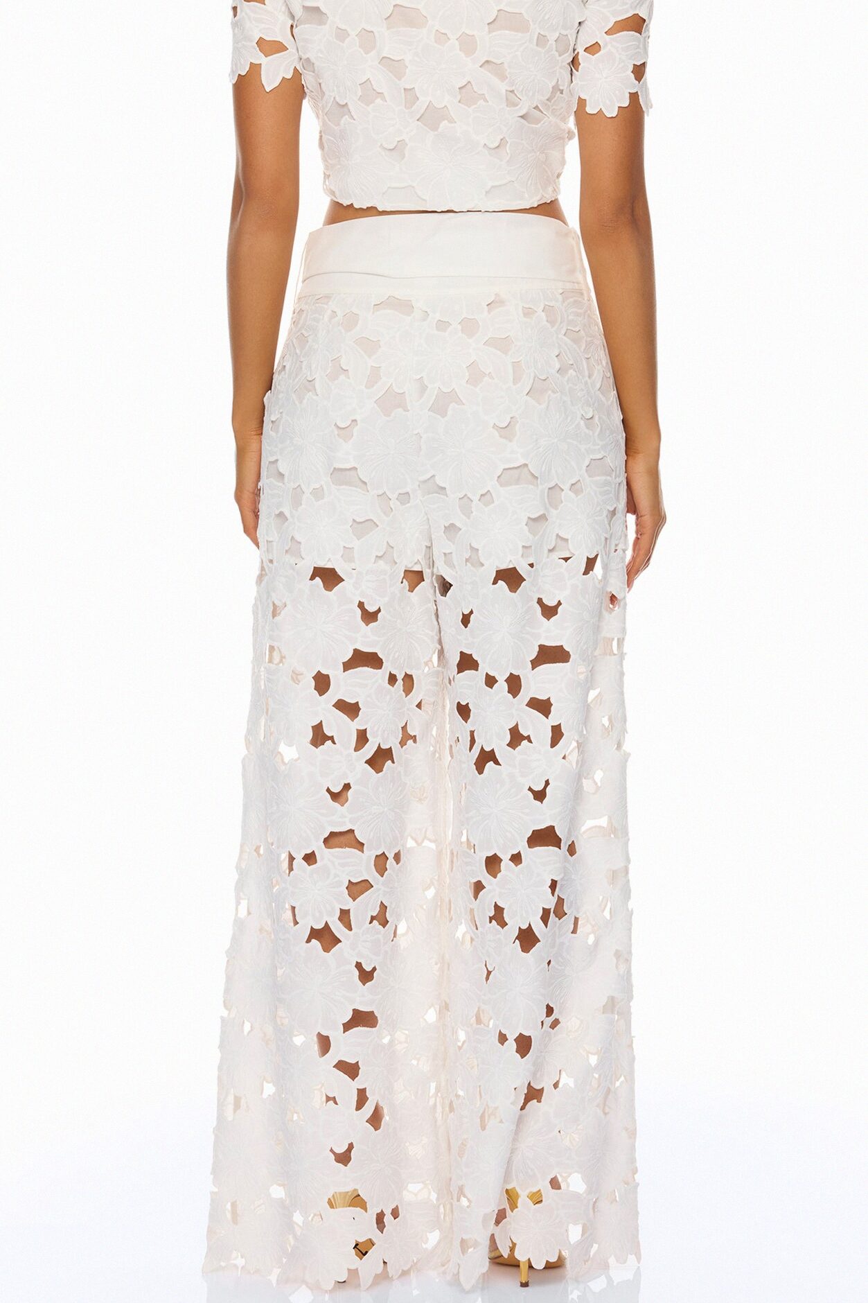 Kierra Wide Leg Embroidered Pant - White
