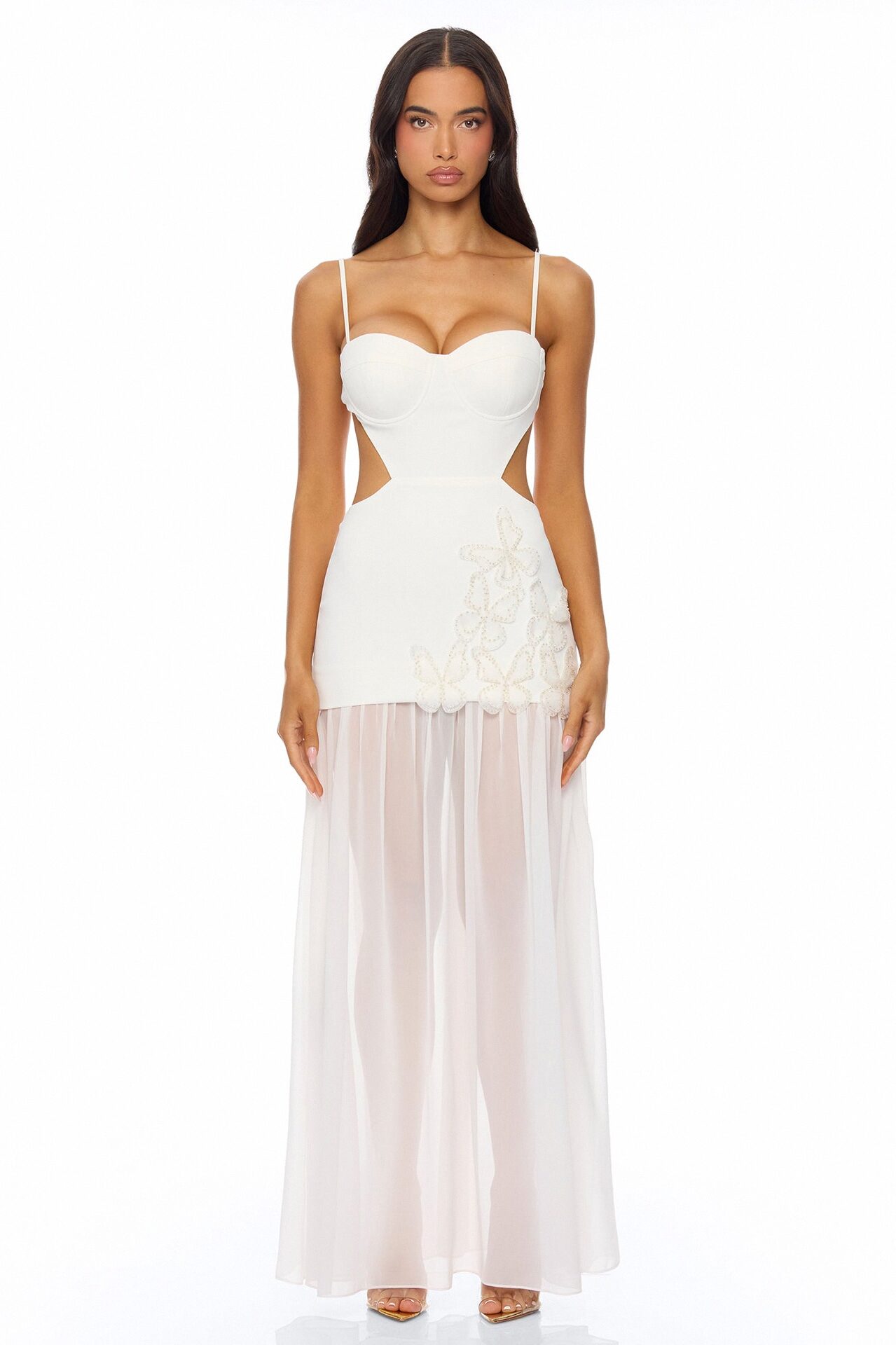 Cherry Blossom Backless Maxi Dress - White