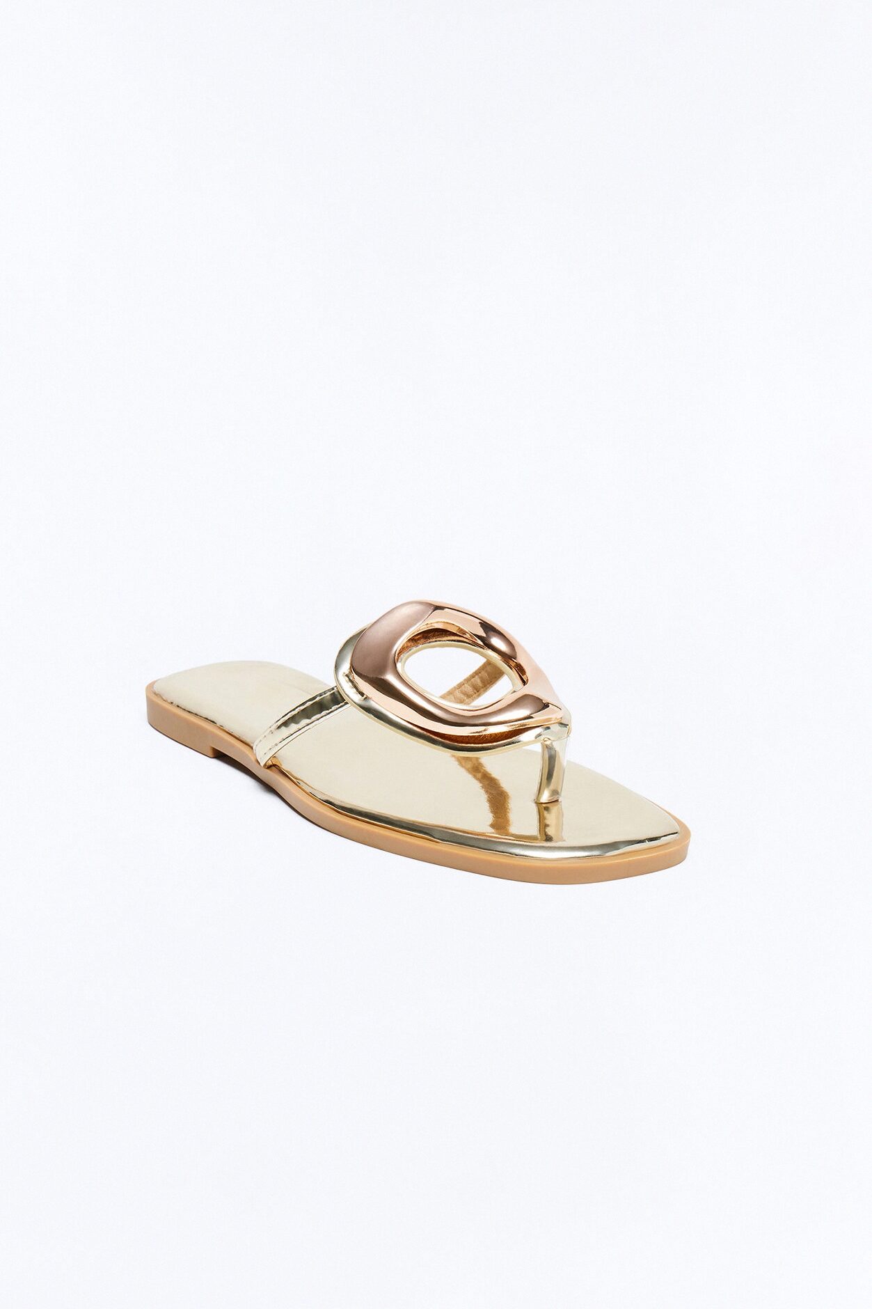 Tropical Oasis Hardware Flip Flops - Gold