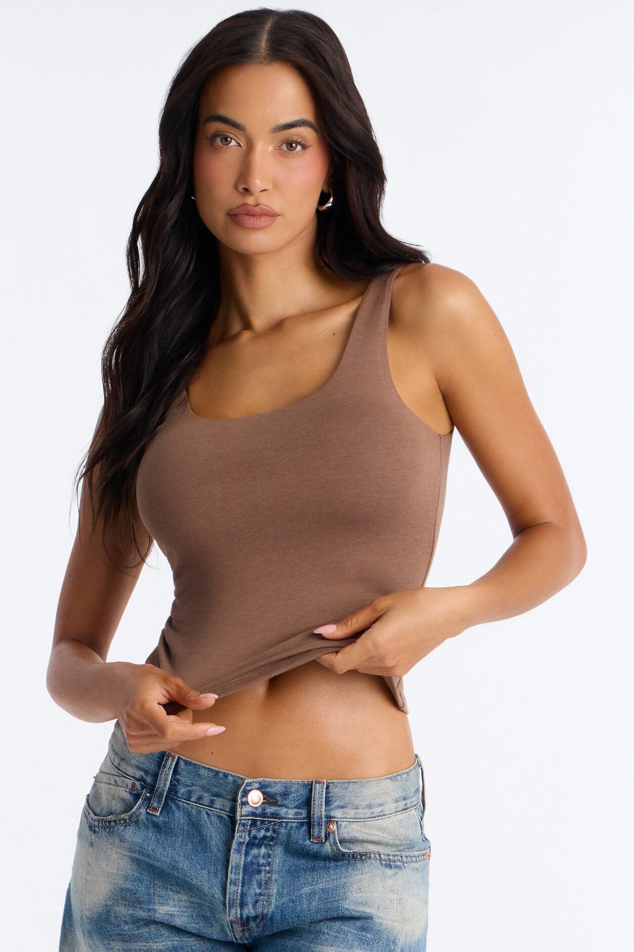 Everyday Double Lined Basic Tank Top - Mocha