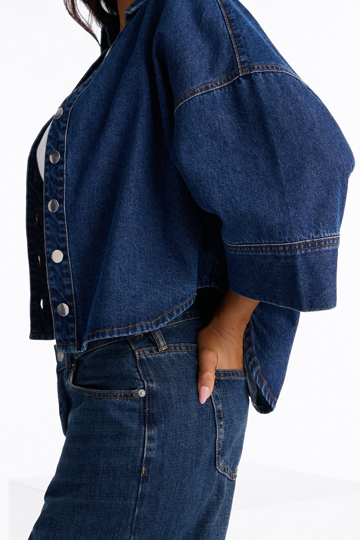 Fit Secured Oversized Denim Shirt - Dark Denim
