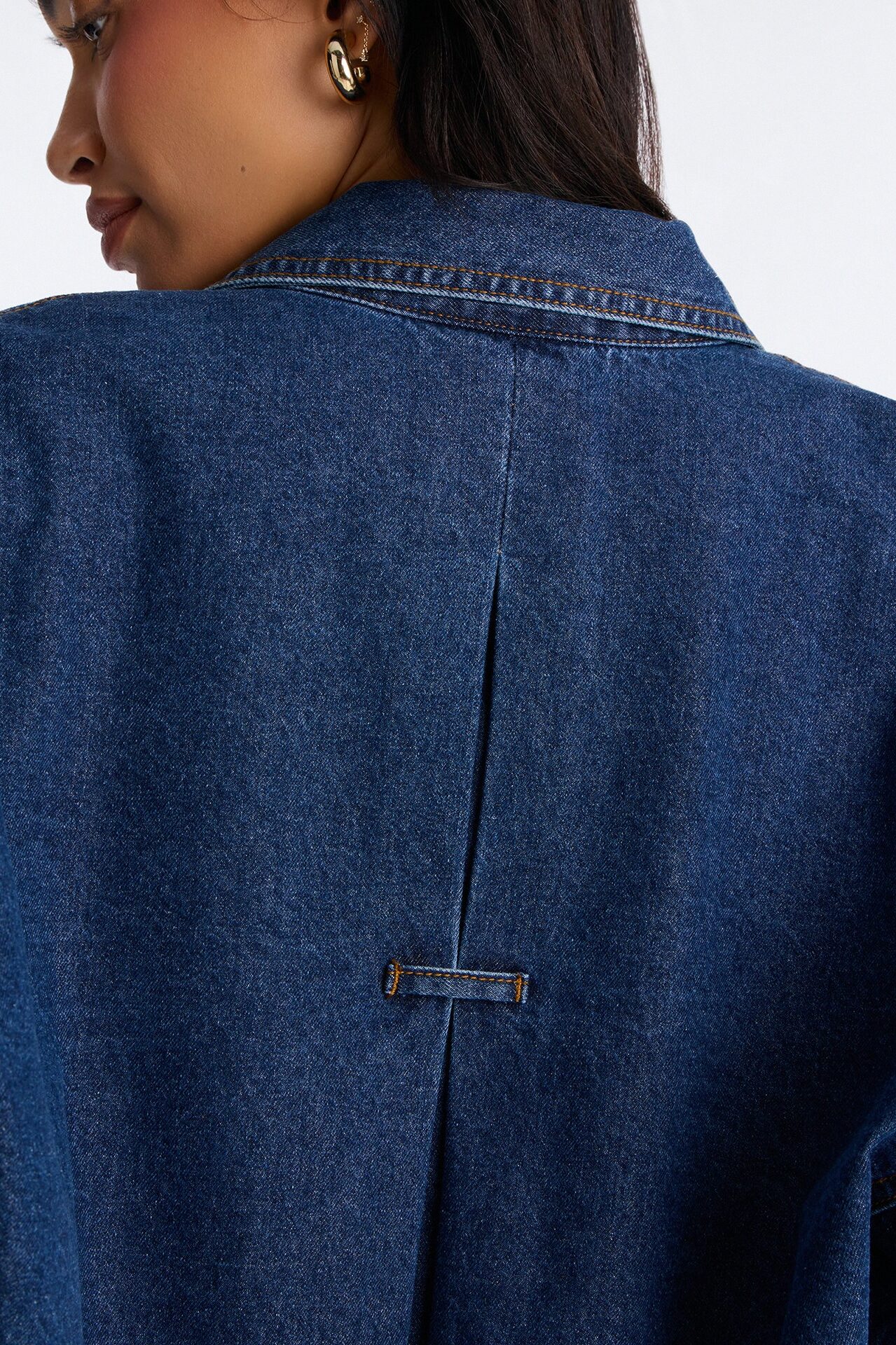 Fit Secured Oversized Denim Shirt - Dark Denim