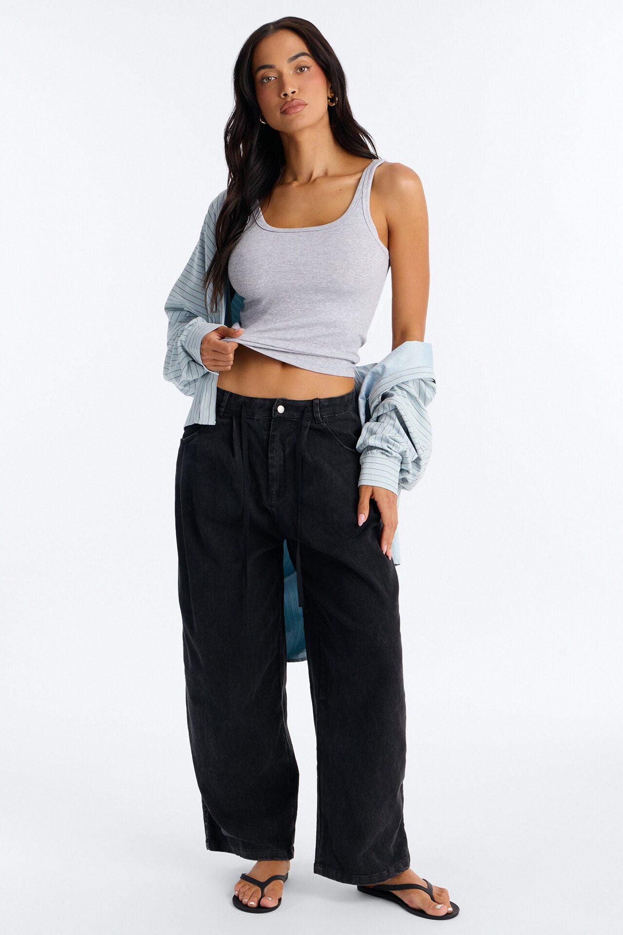 Georgie Washed Twill Barrel Leg Pant 33″ - Black