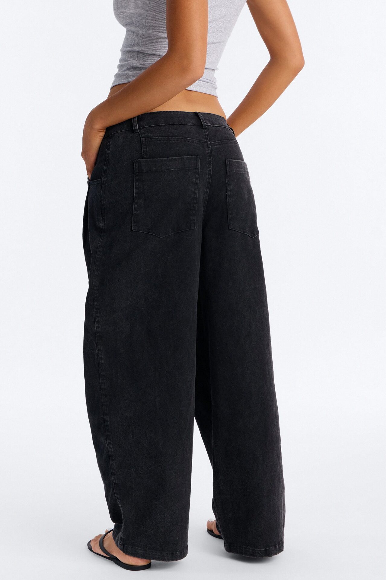 Georgie Washed Twill Barrel Leg Pant 33″ - Black