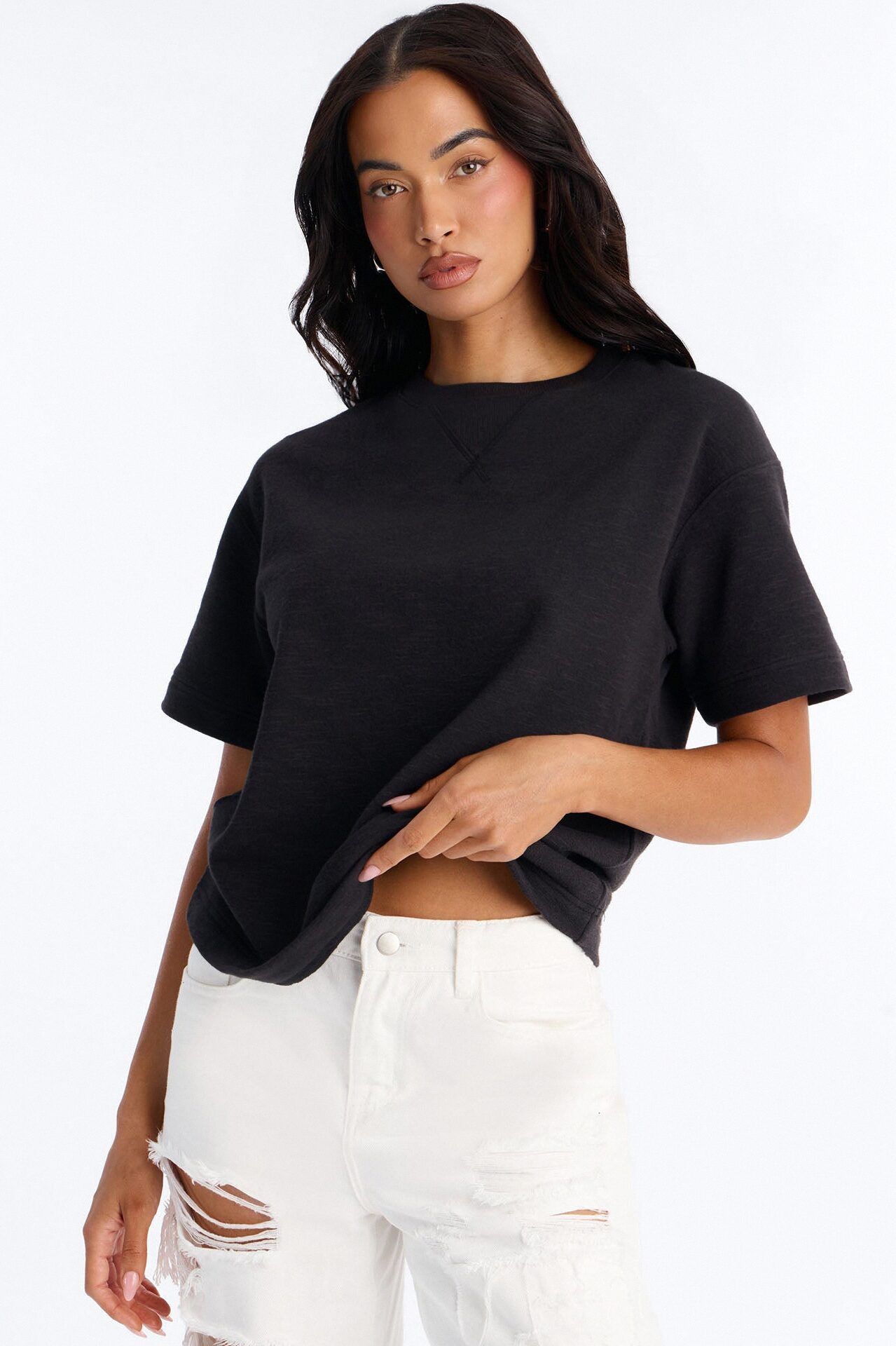 Korie Oversized Crew Neck Short Sleeve T-Shirt - Black