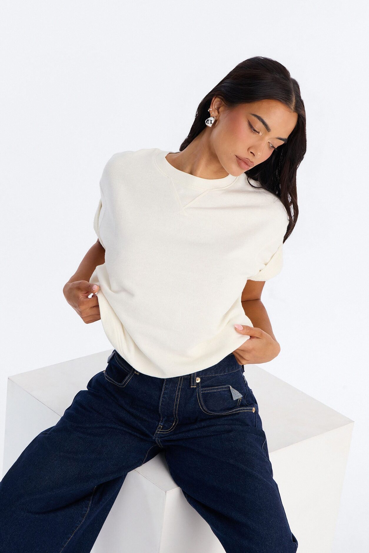 Korie Oversized Crew Neck Short Sleeve T-Shirt - Cream
